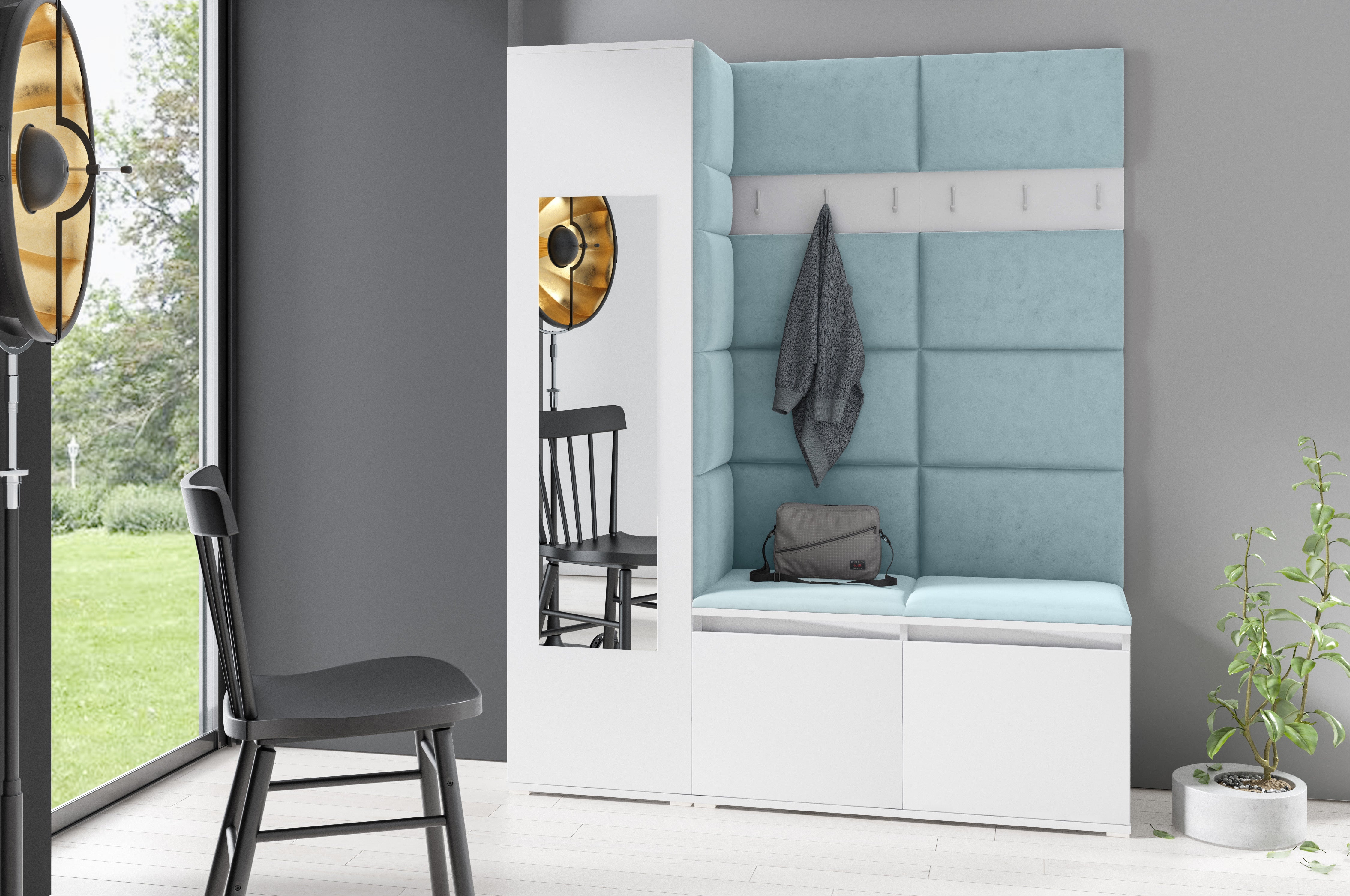 PK Emi 14 Hallway Wardrobe White - Upholstered Panels in Various Colours