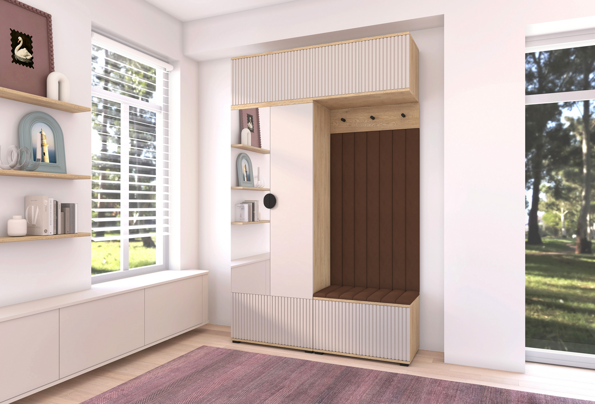 Bello Hallway Wardrobe Set 2 – Choose Leg Height, Mirror & Panel Colour | Cashmere & Cremona Oak