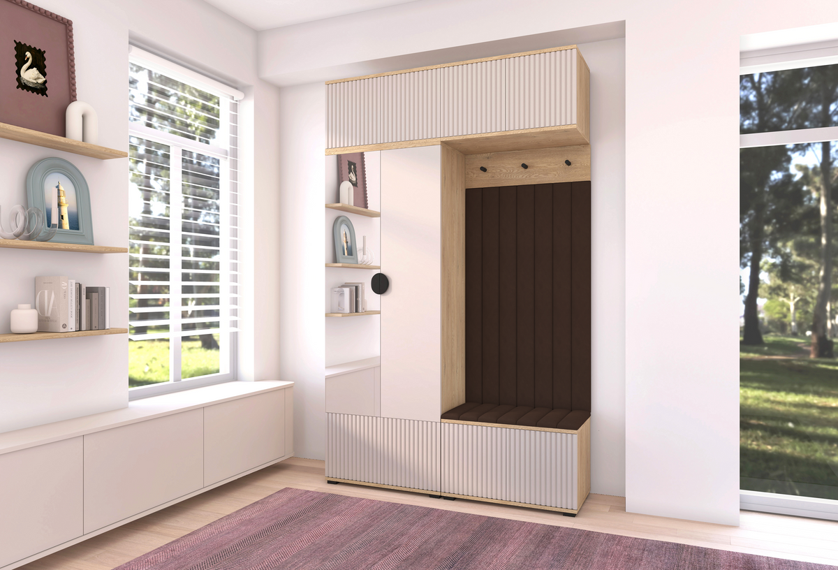 Bello Hallway Wardrobe Set 2 – Choose Leg Height, Mirror & Panel Colour | Cashmere & Cremona Oak