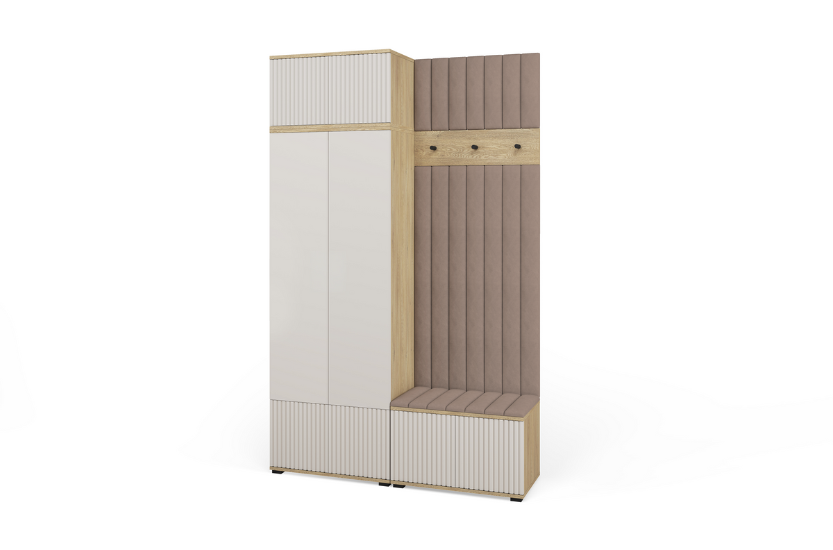Bello Garderoben-Set 4 – Beinhöhe, Spiegel & Paneelfarbe wählbar | Kaschmir & Cremona Eiche