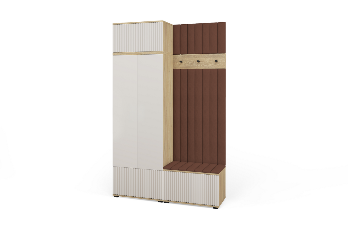 Bello Garderoben-Set 4 – Beinhöhe, Spiegel & Paneelfarbe wählbar | Kaschmir & Cremona Eiche