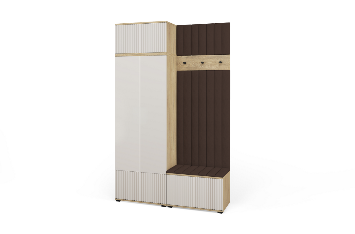 Bello Garderoben-Set 4 – Beinhöhe, Spiegel & Paneelfarbe wählbar | Kaschmir & Cremona Eiche