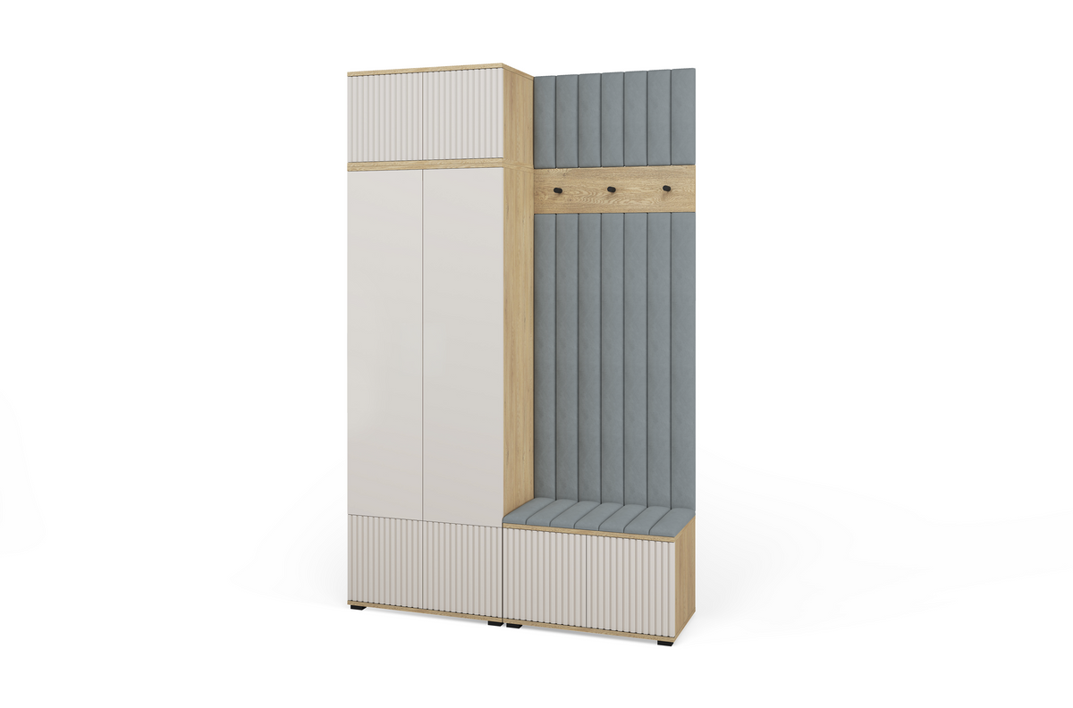 Bello Garderoben-Set 4 – Beinhöhe, Spiegel & Paneelfarbe wählbar | Kaschmir & Cremona Eiche