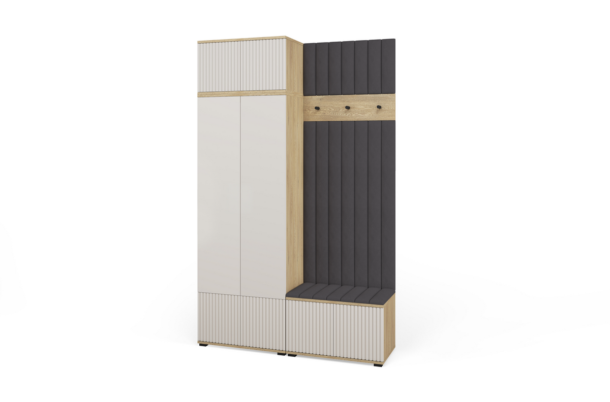 Bello Garderoben-Set 4 – Beinhöhe, Spiegel & Paneelfarbe wählbar | Kaschmir & Cremona Eiche