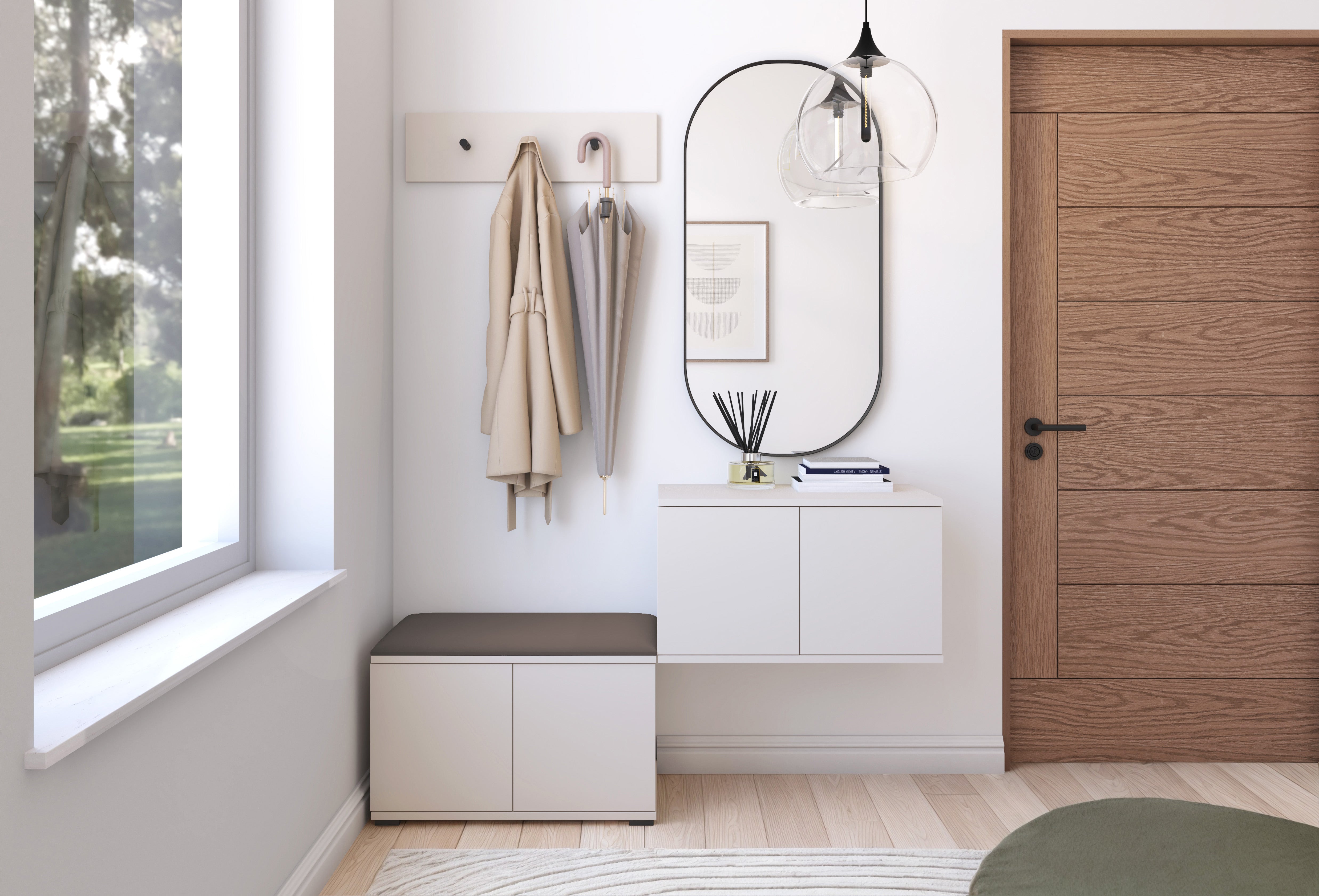 PK Bianco 7 Hallway Wardrobe Set - Upholstered Panels in Various Colours