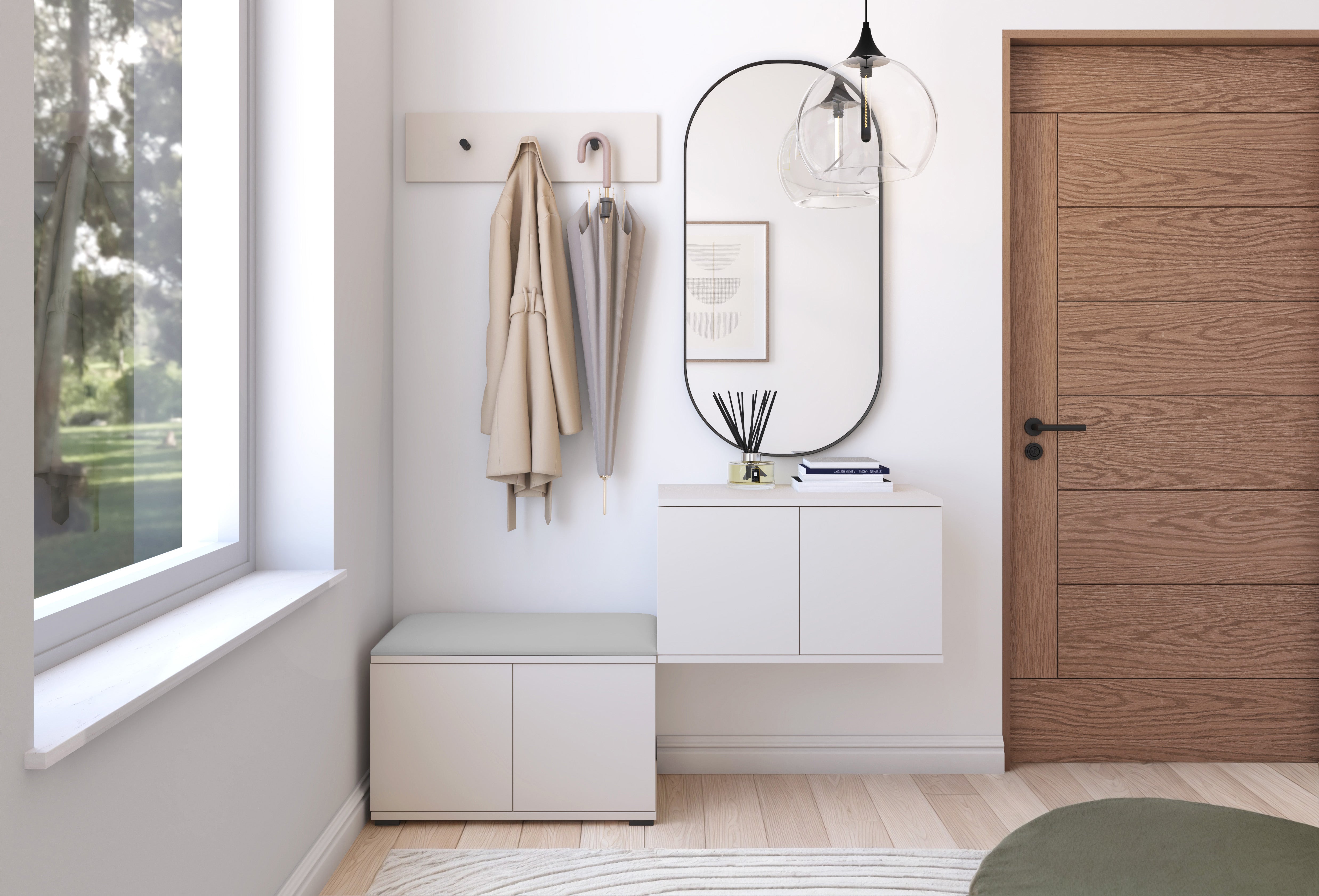 PK Bianco 7 Hallway Wardrobe Set - Upholstered Panels in Various Colours