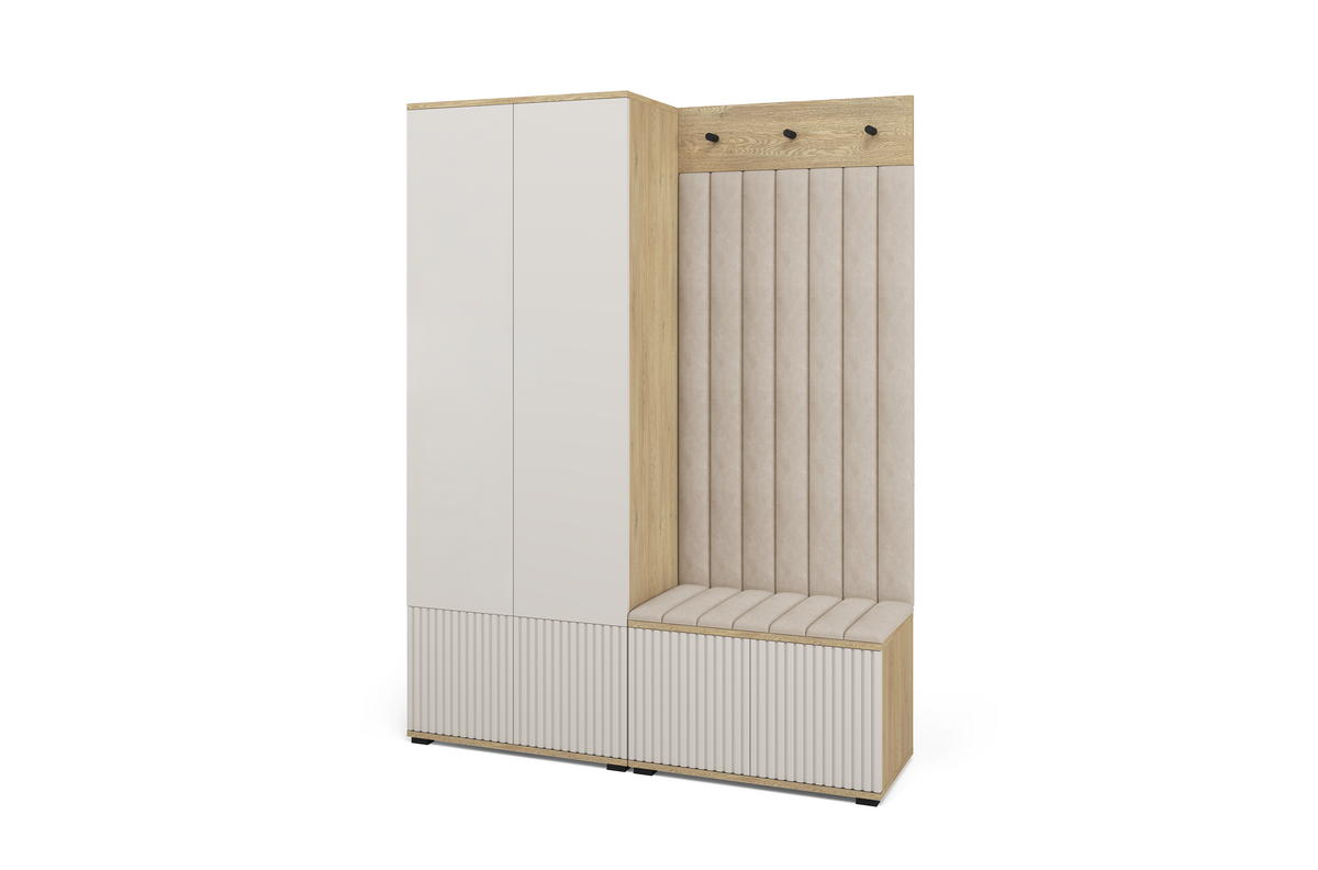 Bello Garderoben-Set 1 – Bein- und Spiegelfarbe wählbar, Paneelfarbe | Kaschmir & Cremona Eiche