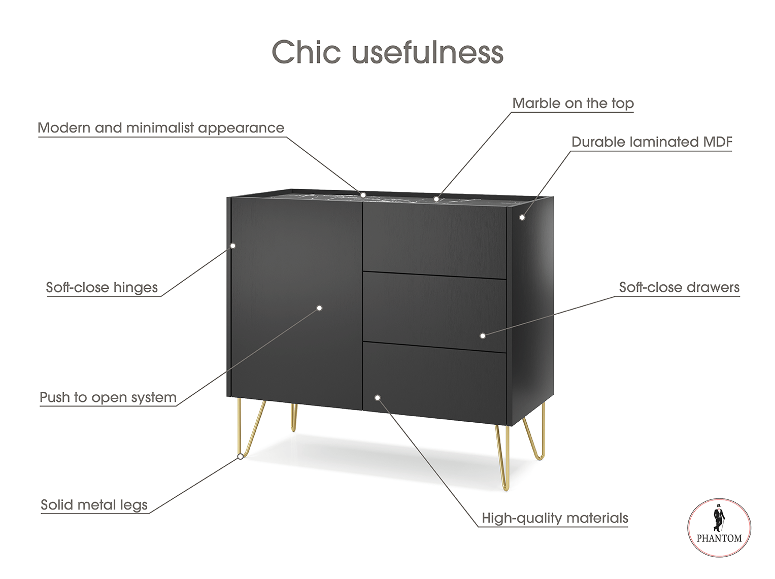 Harmony Dresser - Kommode mit drei Schubladen und einer Tür