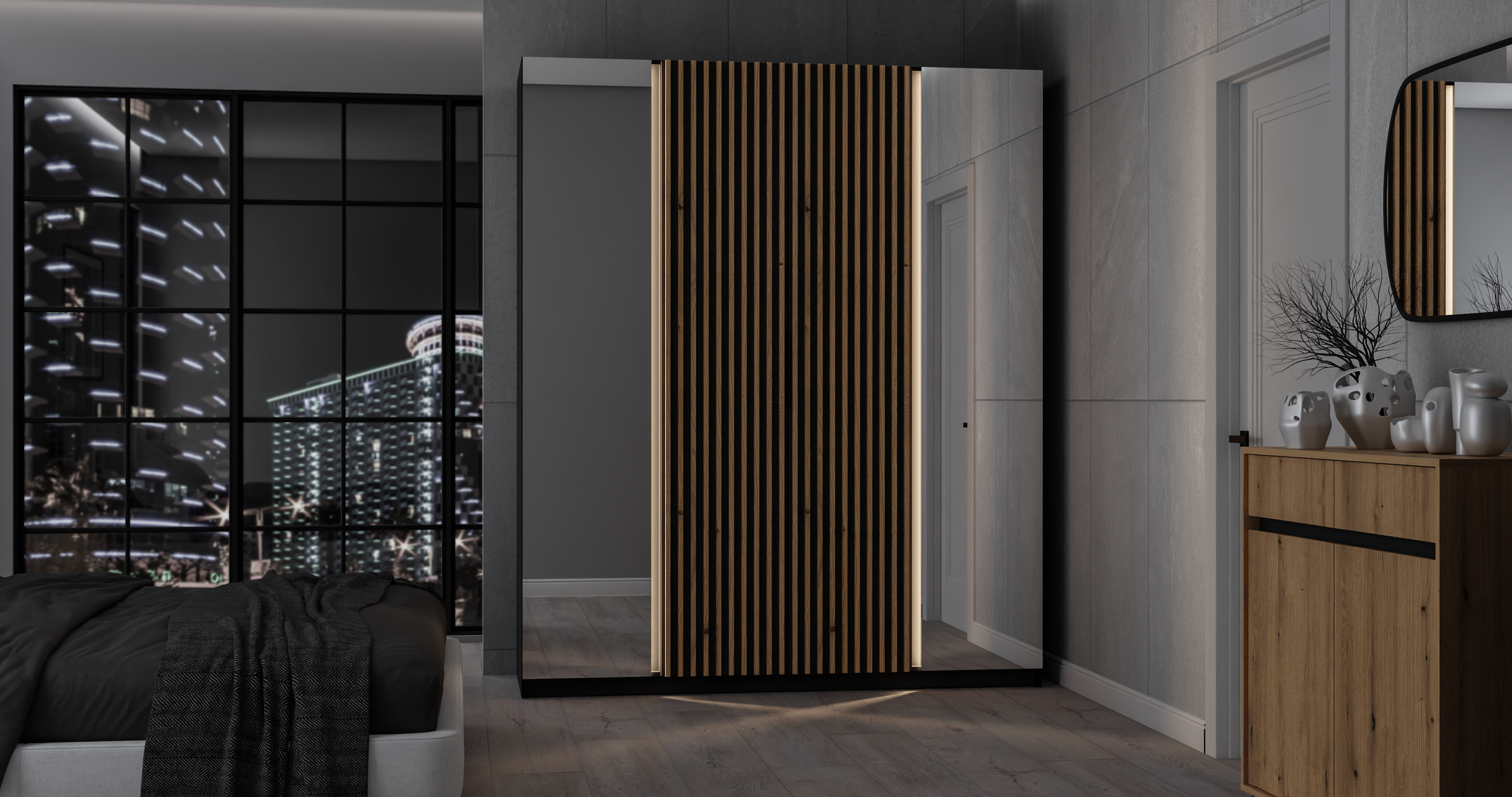 LE KAJA BL/BL-EV 2 2LAM Wardrobe with Mirror