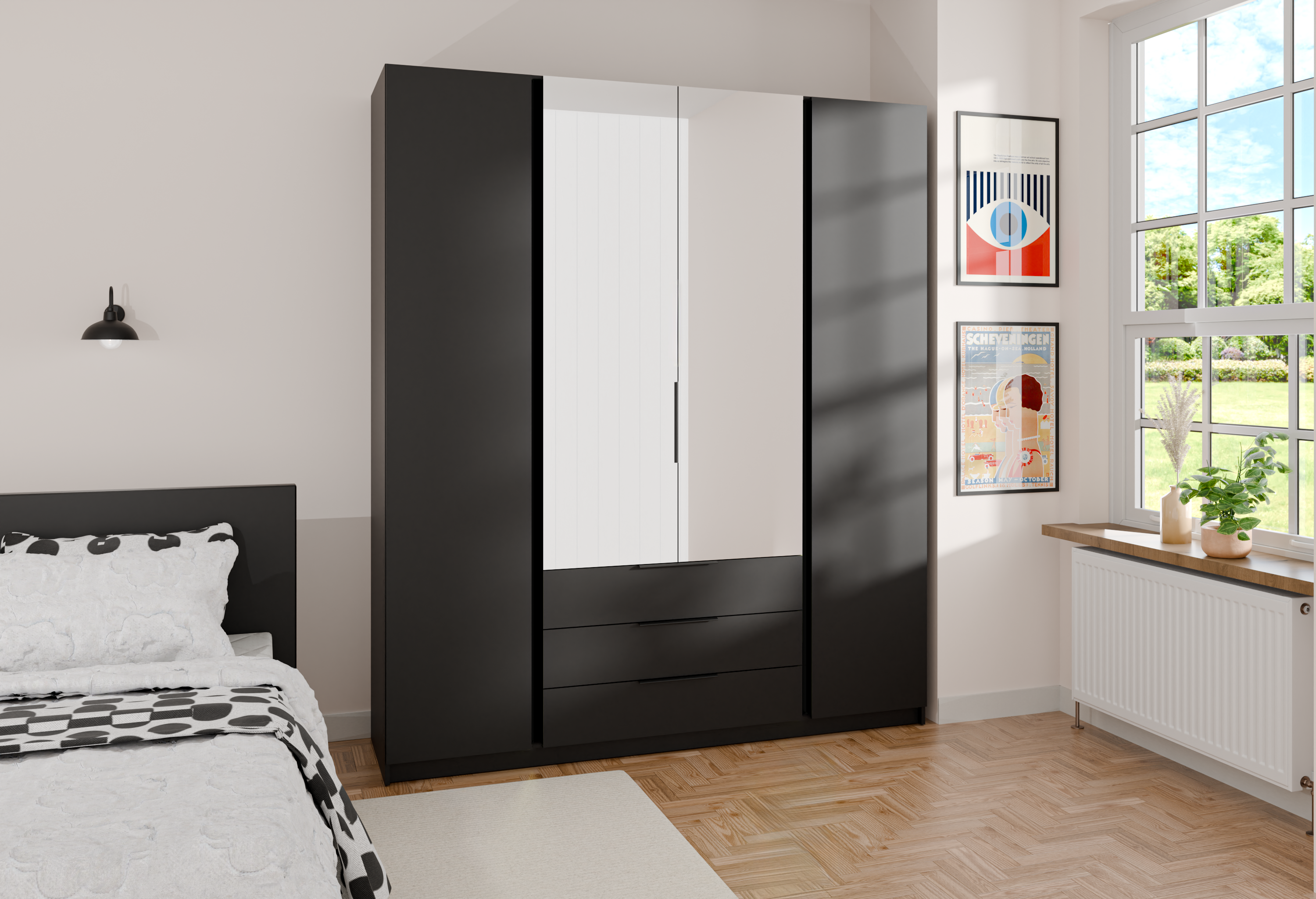 LE KAJA BL/BL 2F 2 3S Wardrobe with Mirror
