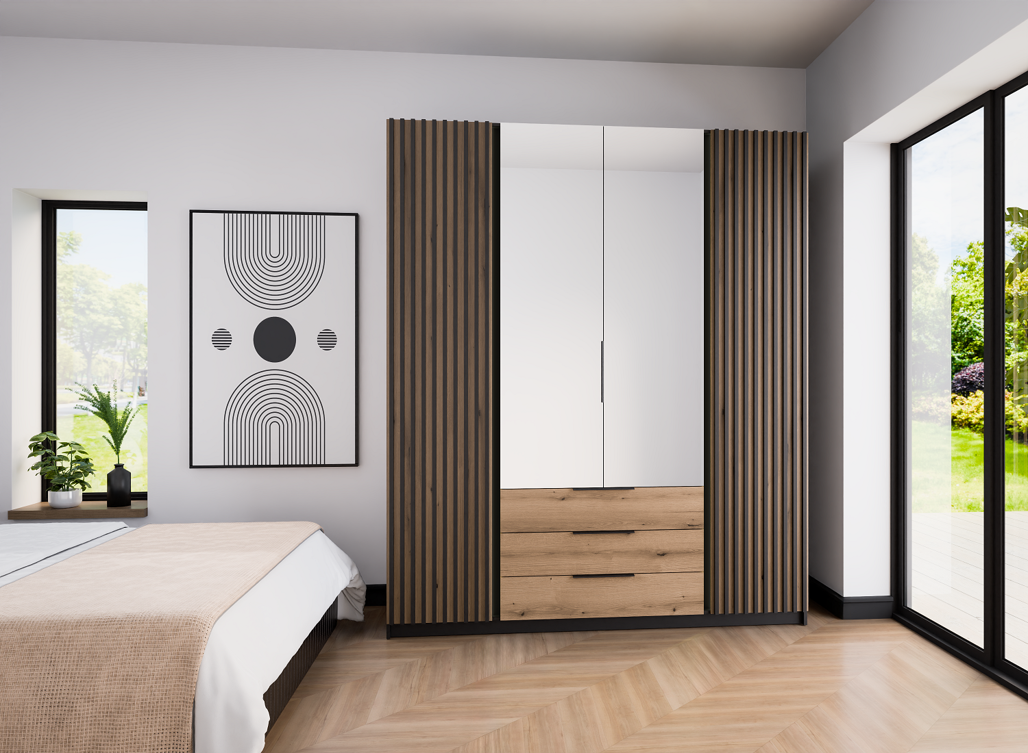 LE KAJA BL/EV-BL 2LAM 2 3S Wardrobe with Mirror