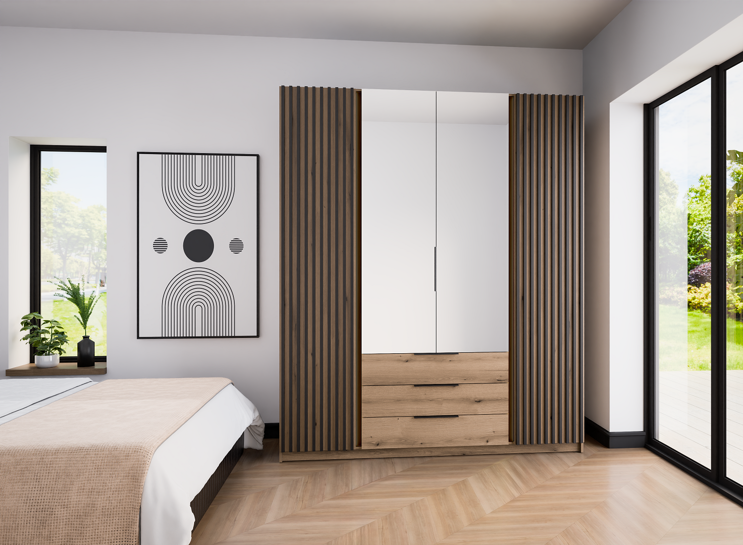 LE KAJA EV/EV-BL 2LAM 2 3S Wardrobe with Mirror