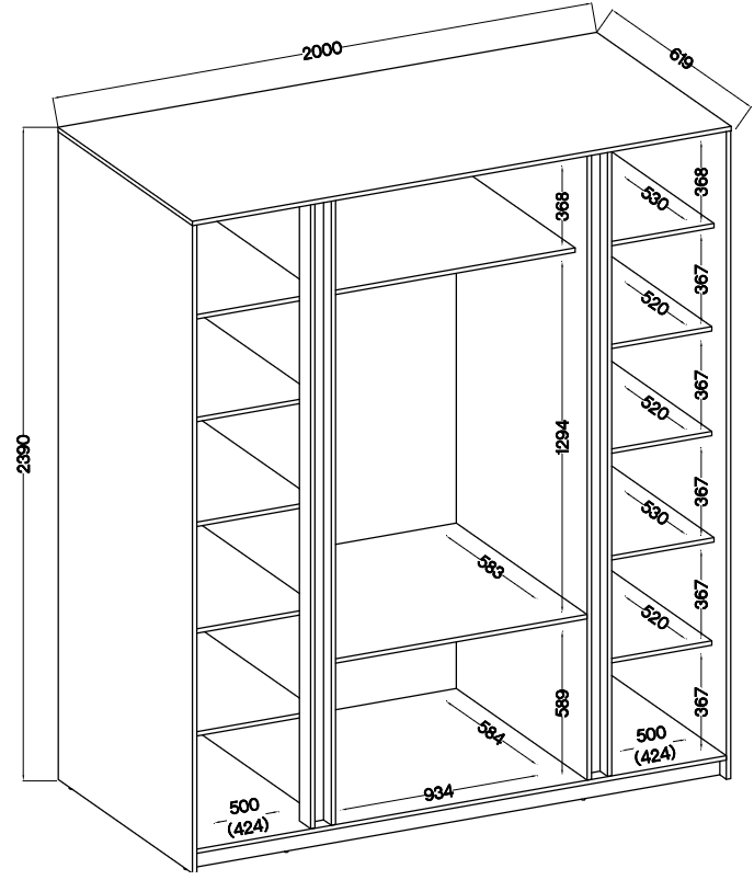 LE KAJA EV/BL 2F 3S Wardrobe with Mirror
