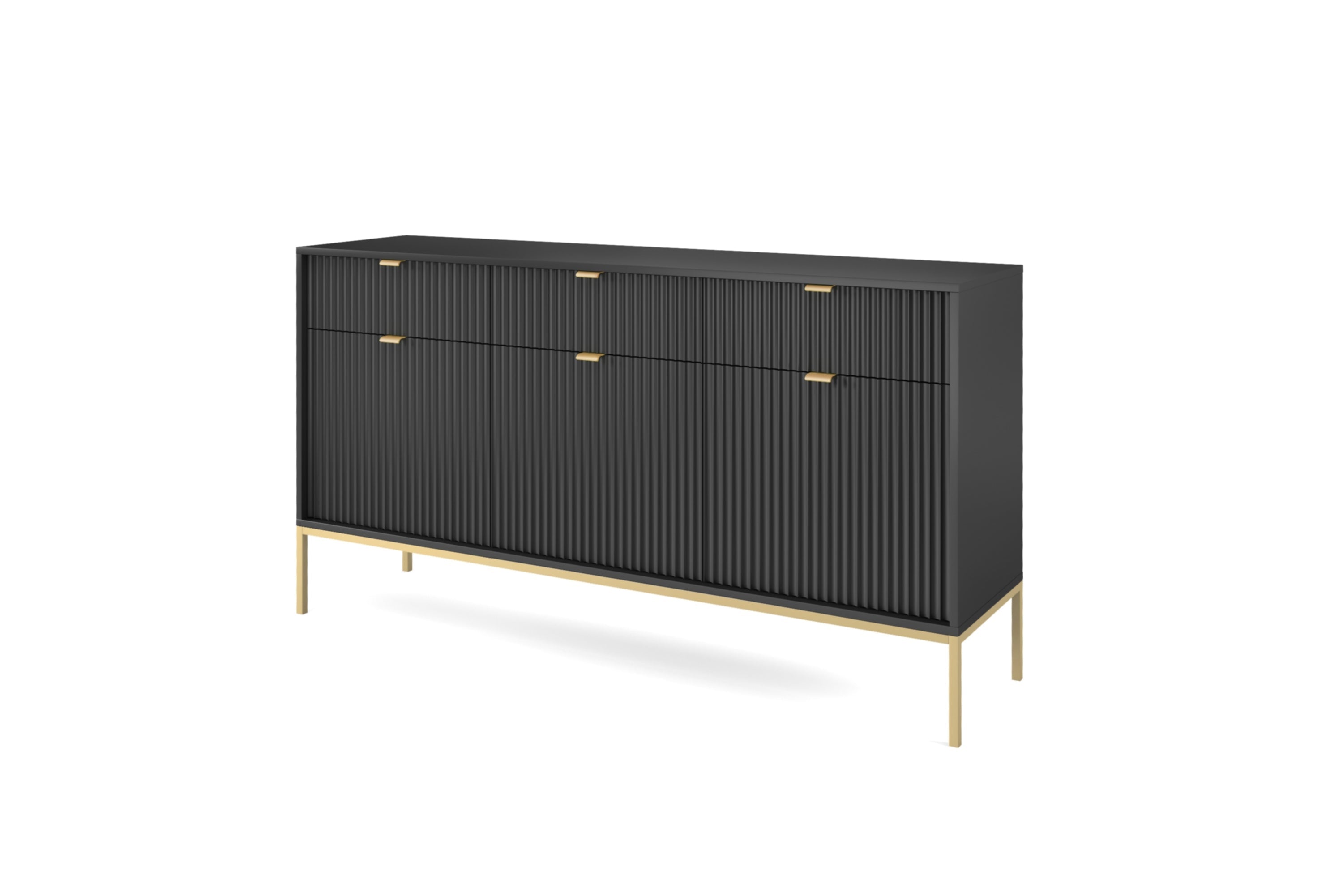 Nova Dresser Black - Modern Design with Three Push to Open Door and Three Drawers