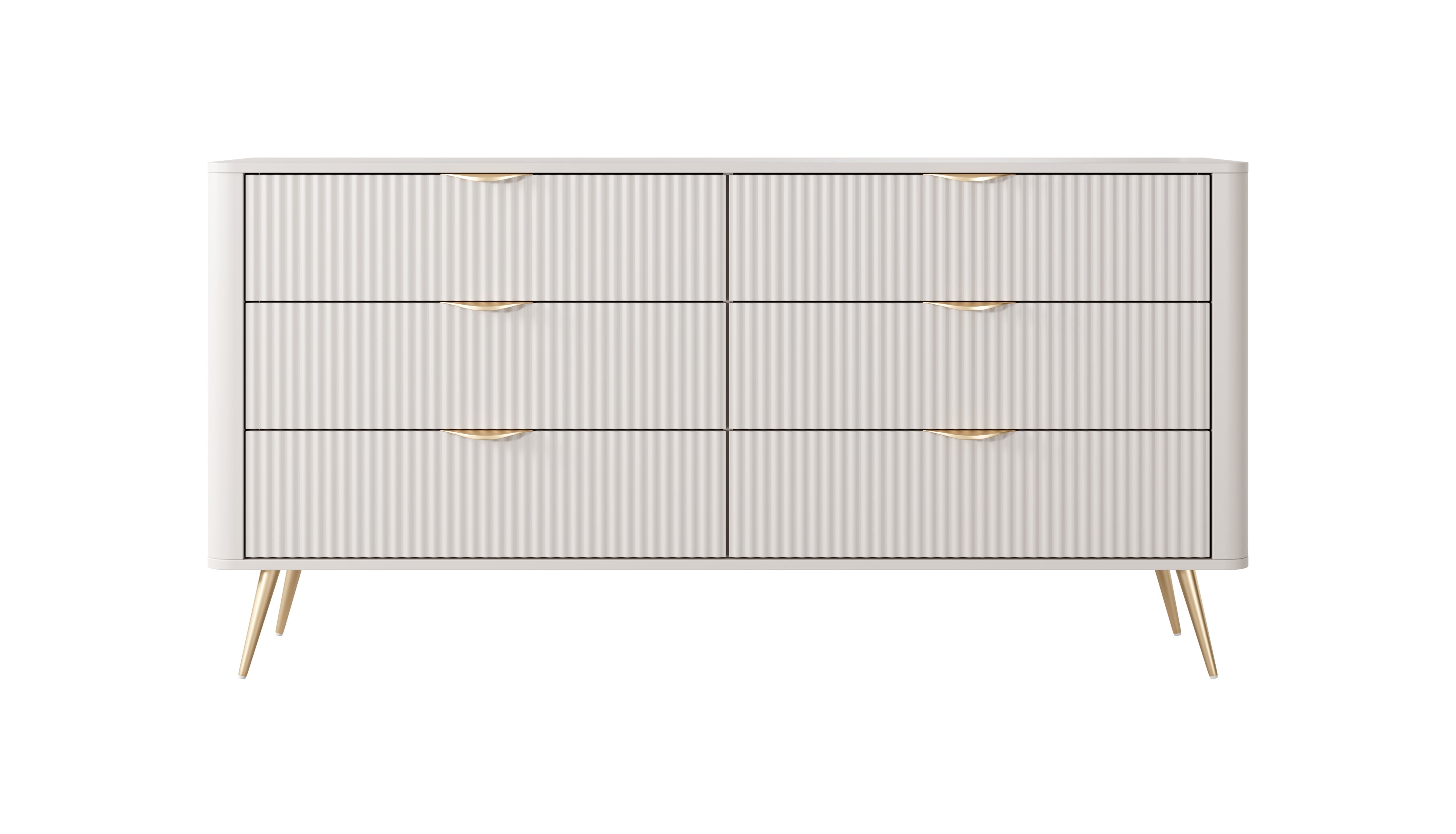 Lask Lante - Sideboard 163 cm mit 6 Schubladen, Beige (163,2 × 81,2 × 38 cm)