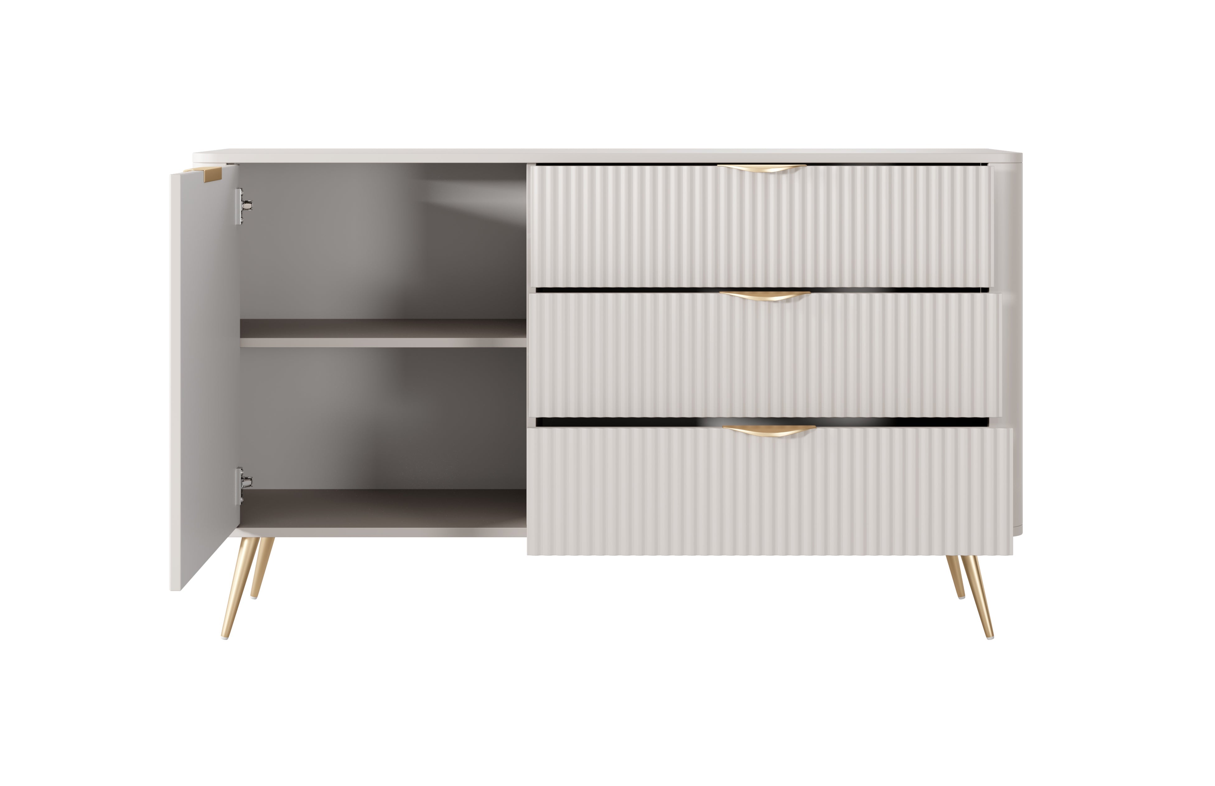 Lask Lante - Sideboard 138 cm mit 3 Schubladen und 1 Tür, Beige (138,2 × 81,2 × 38 cm)