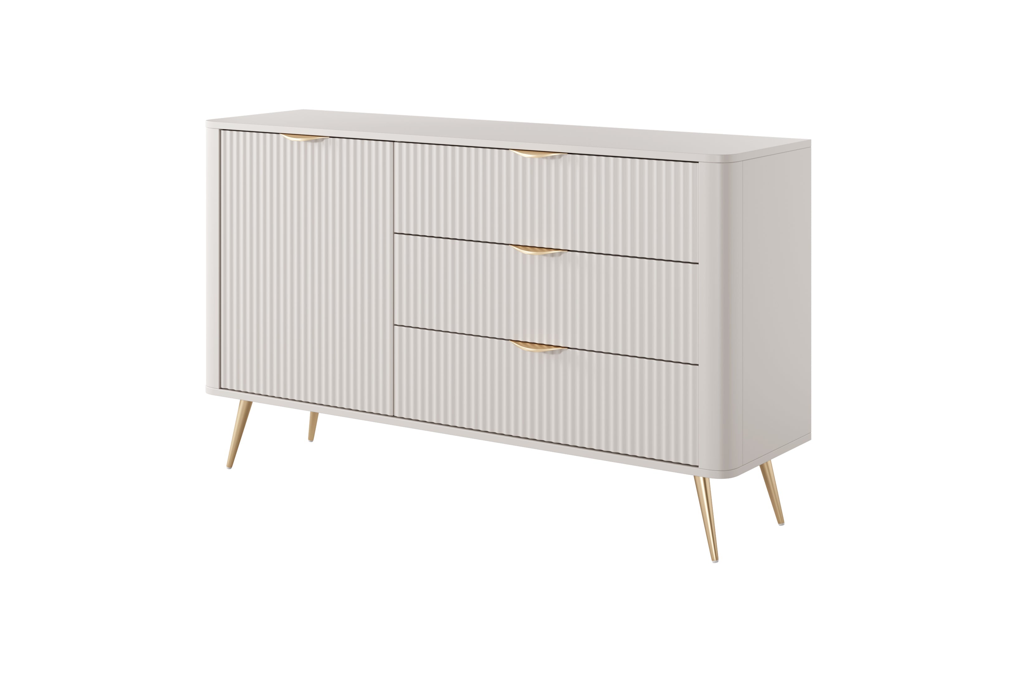 Lask Lante - Sideboard 138 cm mit 3 Schubladen und 1 Tür, Beige (138,2 × 81,2 × 38 cm)