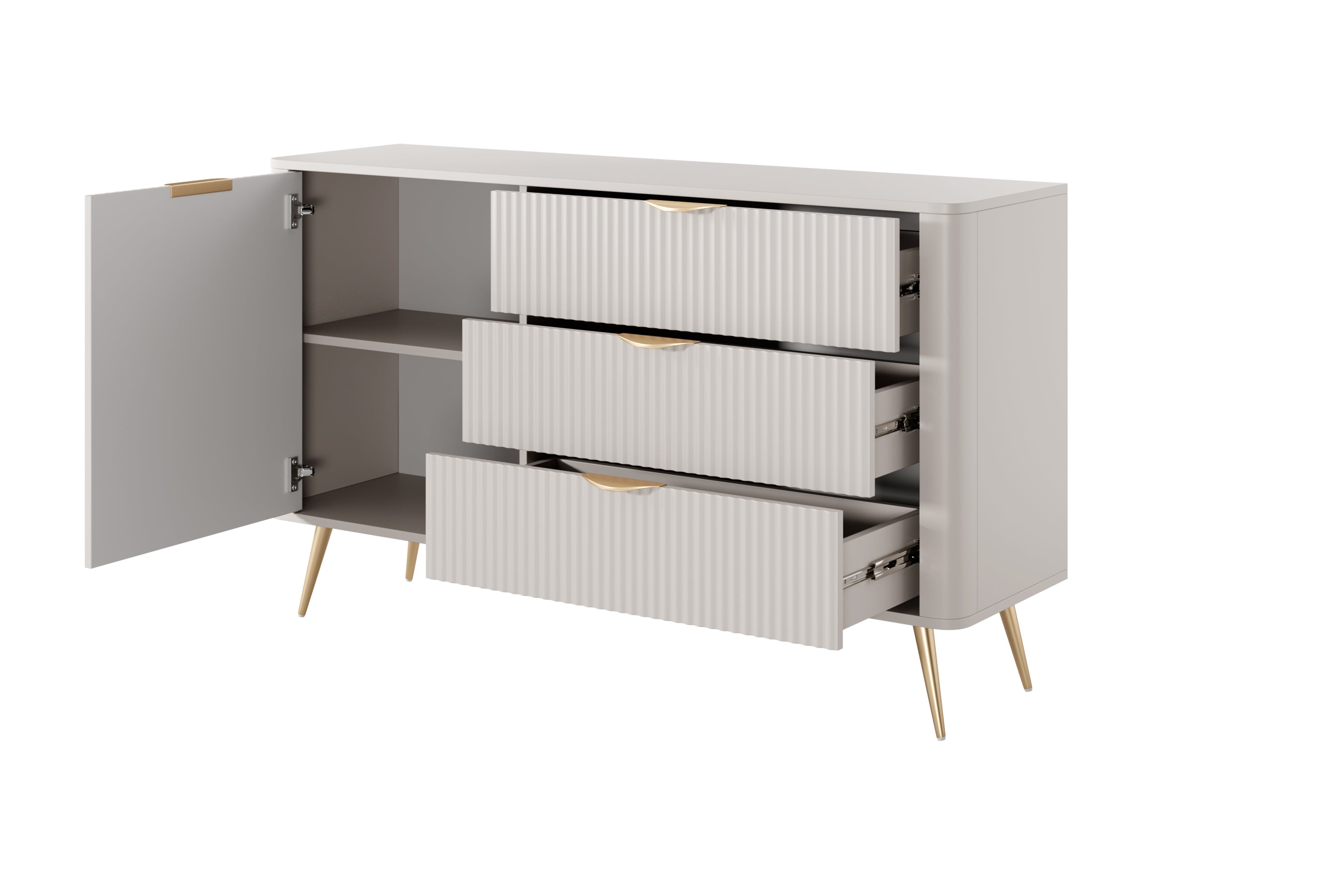 Lask Lante - Sideboard 138 cm mit 3 Schubladen und 1 Tür, Beige (138,2 × 81,2 × 38 cm)