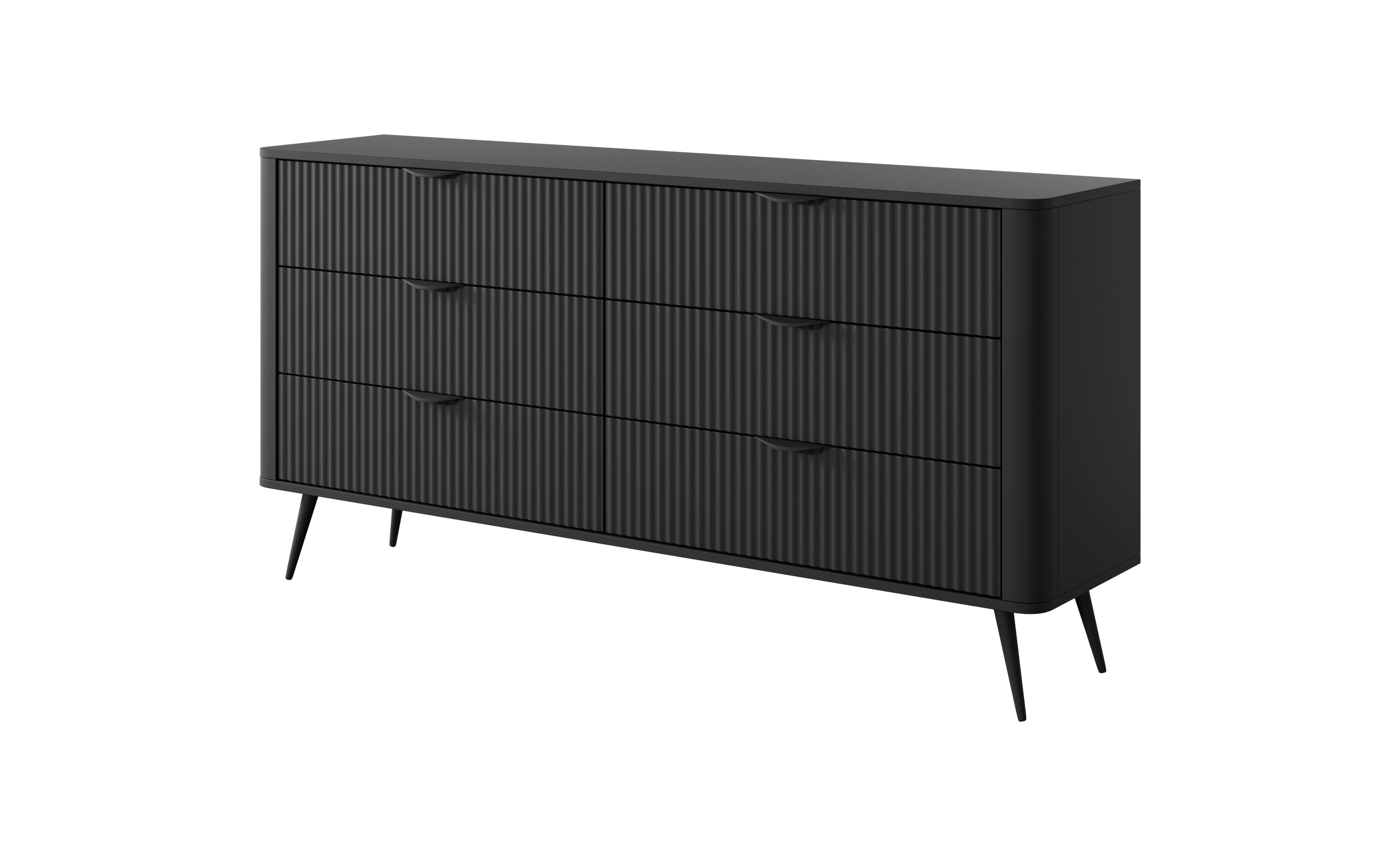 Lask Lante – Sideboard 163 cm mit 6 Schubladen, Schwarz (163,2 × 81,2 × 38 cm)