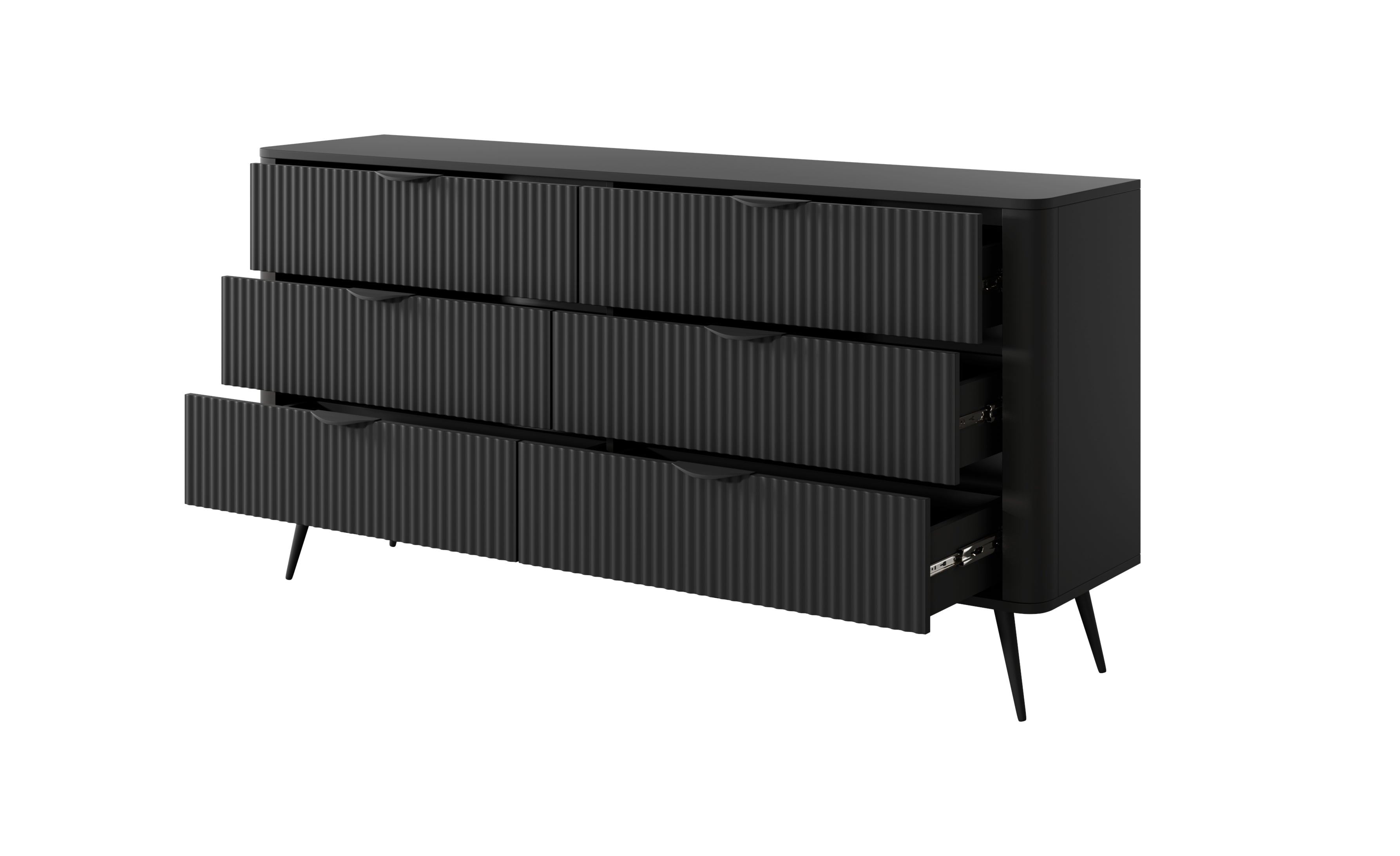 Lask Lante – Sideboard 163 cm mit 6 Schubladen, Schwarz (163,2 × 81,2 × 38 cm)