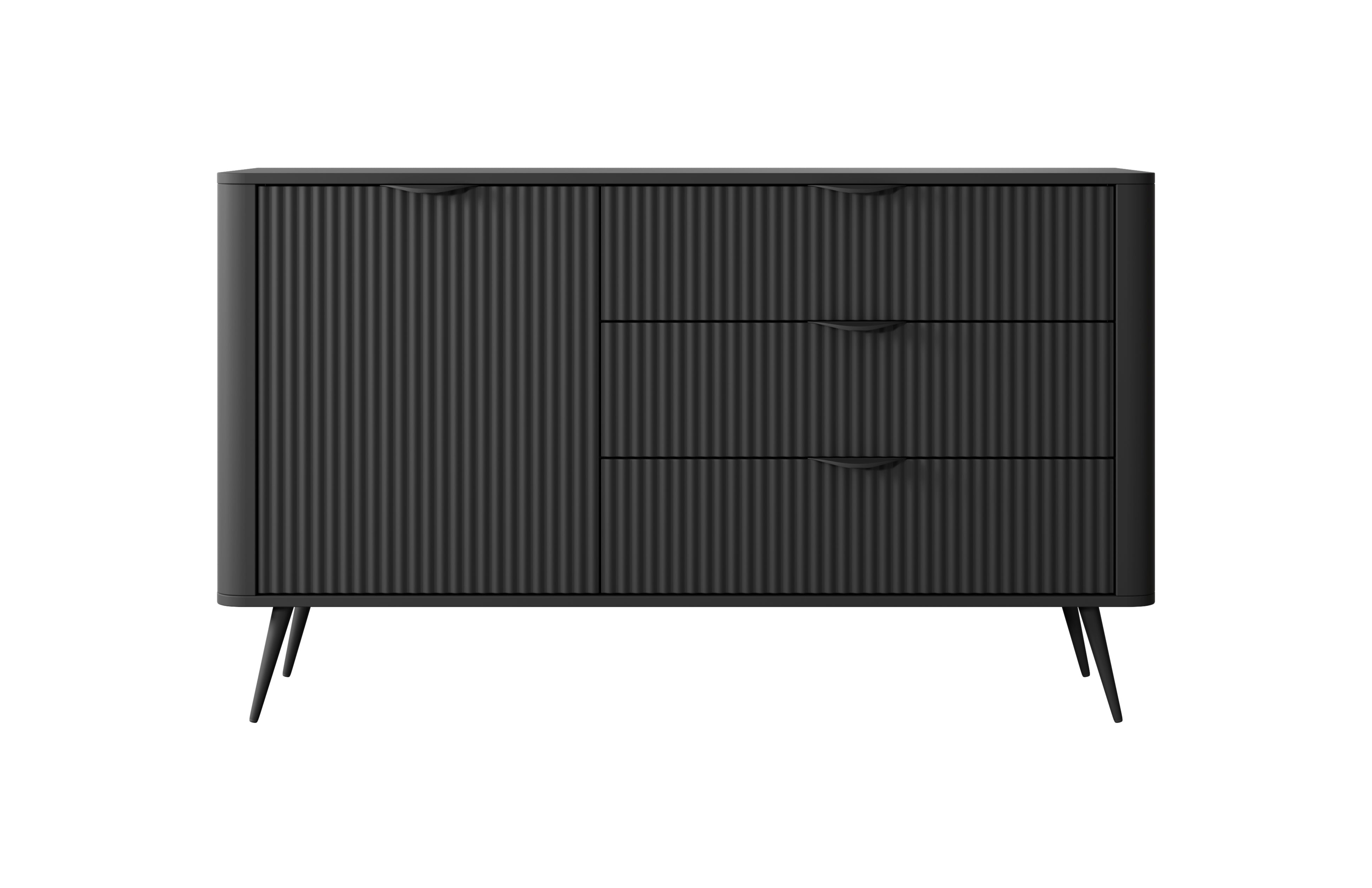 Lask Lante – Sideboard 138 cm mit 3 Schubladen und 1 Tür, Schwarz (138,2 × 81,2 × 38 cm)
