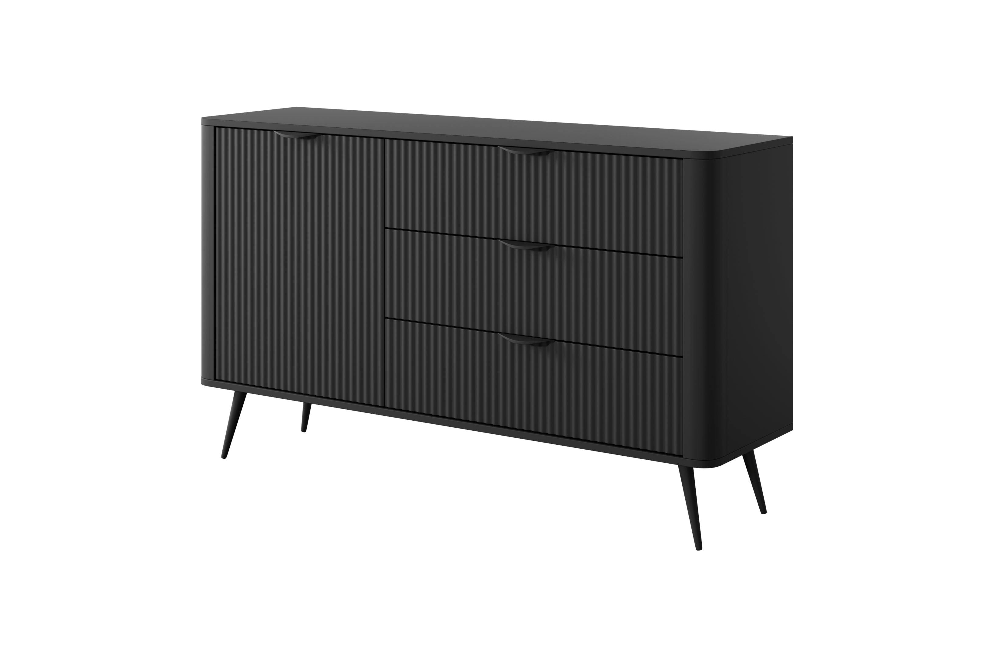 Lask Lante – Sideboard 138 cm mit 3 Schubladen und 1 Tür, Schwarz (138,2 × 81,2 × 38 cm)