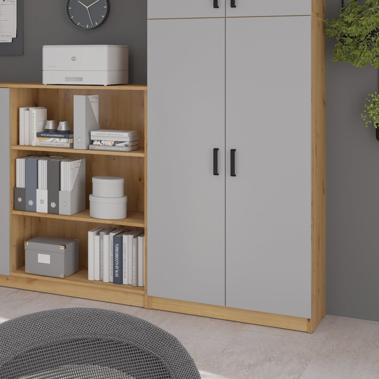 LE Malta 107 2F Wardrobe in Light Grey & Artisan Oak
