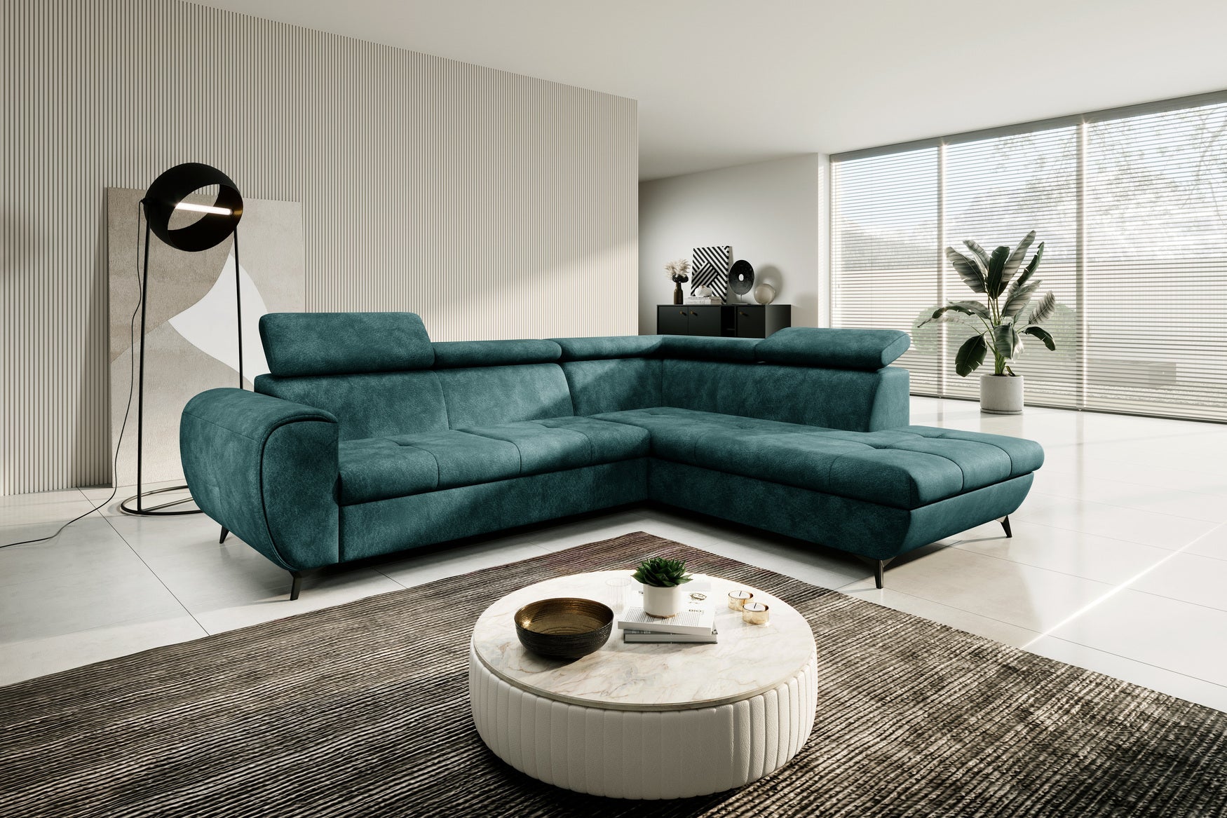 Lask MONA PIK Corner Sofa Bed with Adjustable Headrests – 260 x 217 cm – Left or Right Configuration