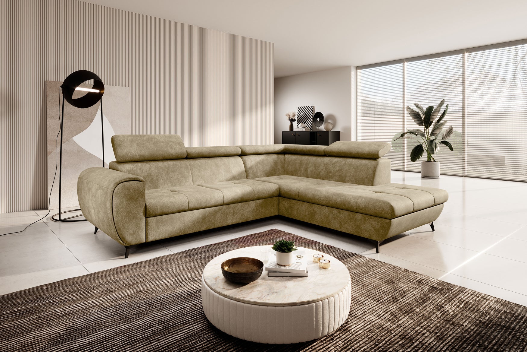 Lask MONA PIK Corner Sofa Bed with Adjustable Headrests – 260 x 217 cm – Left or Right Configuration