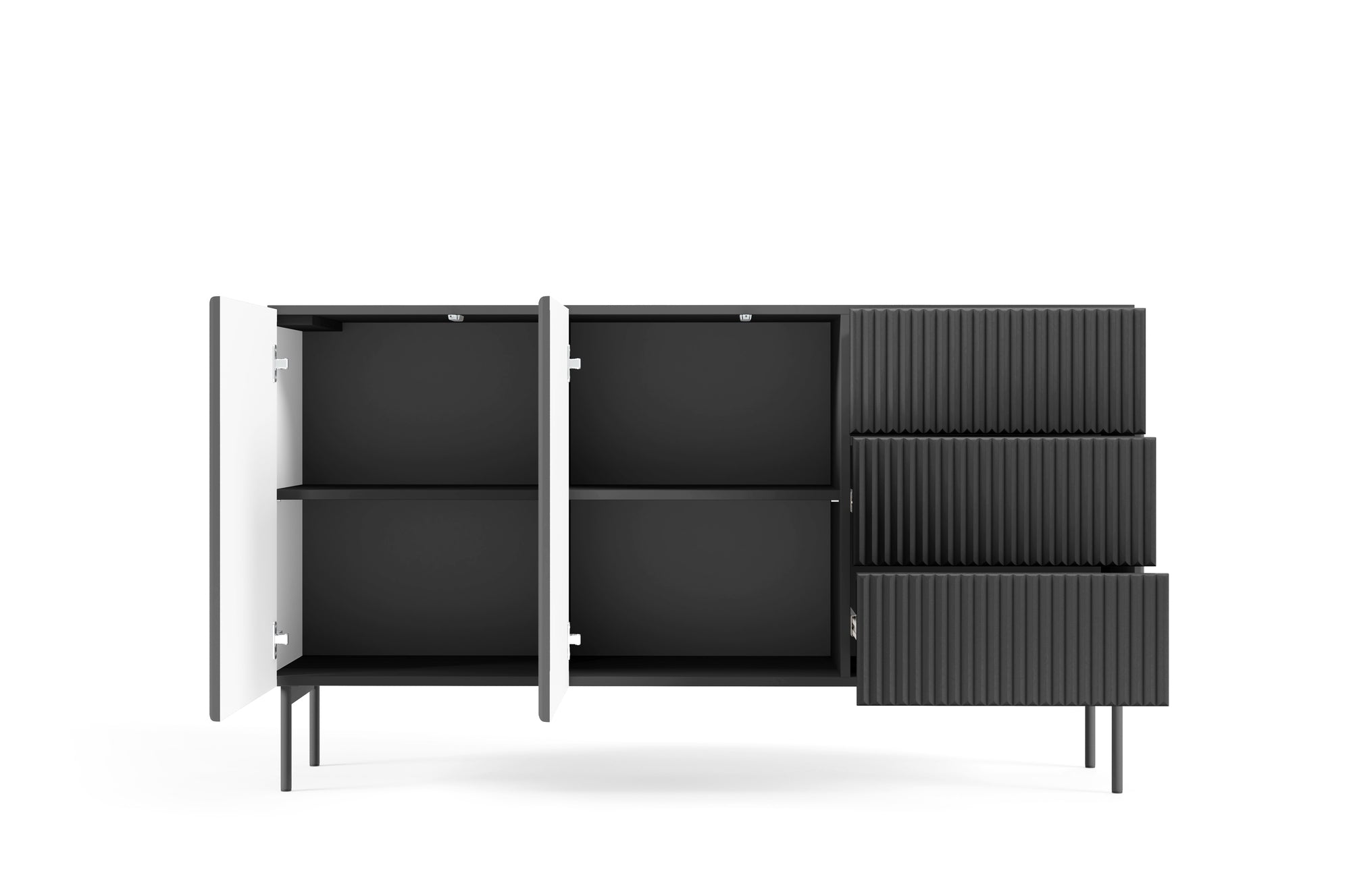 Lask Multi Black – Sideboard 147 cm with 2 Doors and 3 Drawers (147 × 81.2 × 39.8 cm)