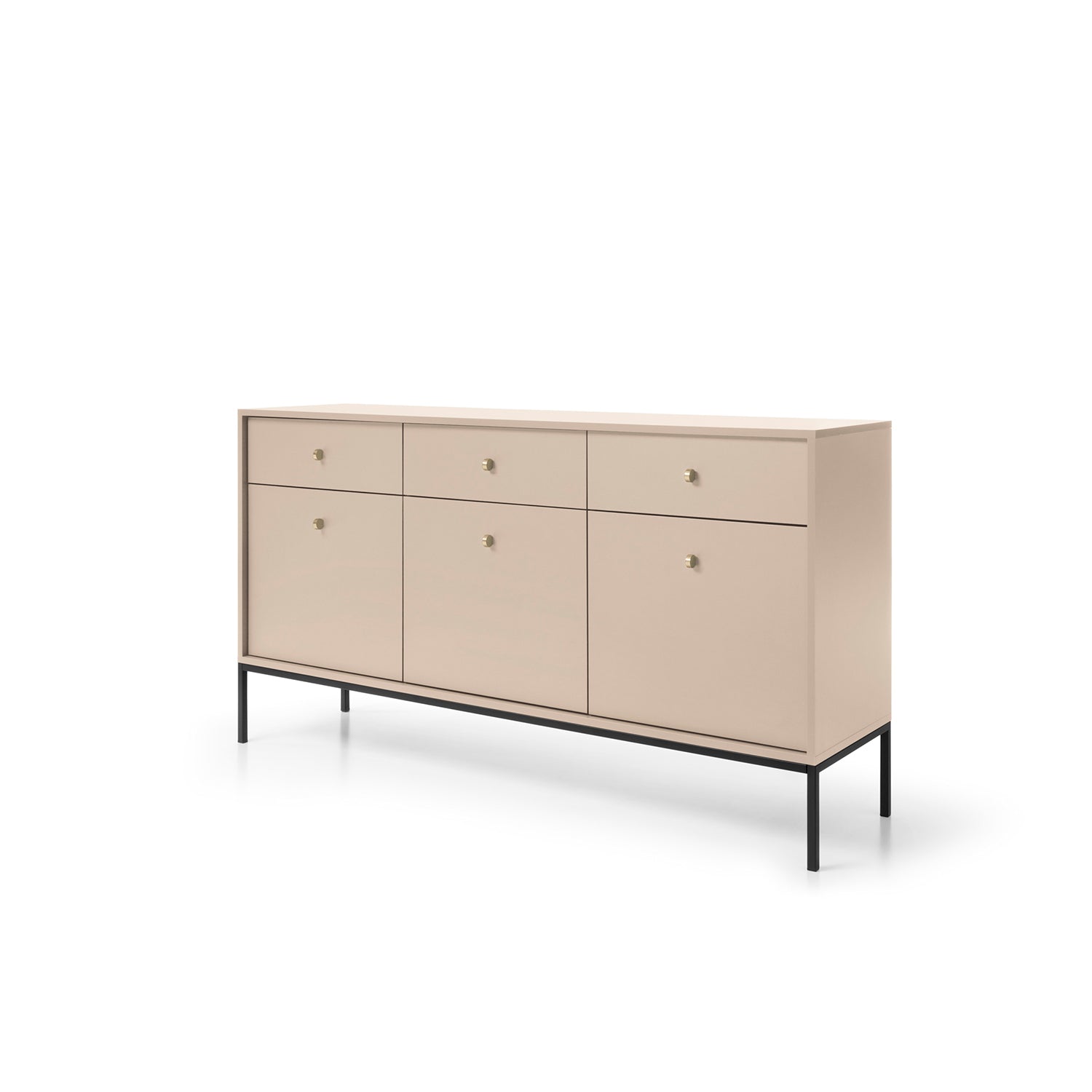 Mono Kommode mit drei Push to Open System Türen und drei Schubladen Beige 