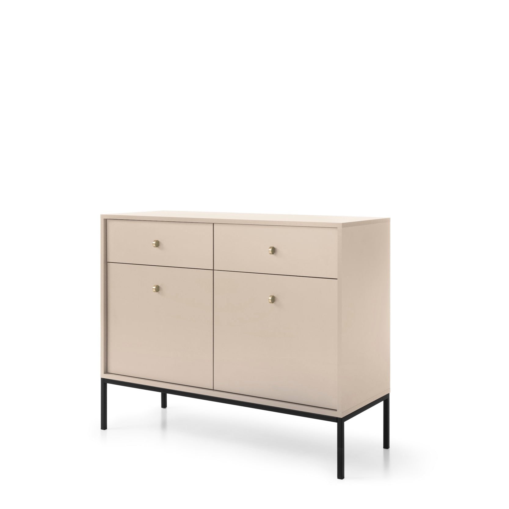 Mono Kommode mit zwei Push to Open System Türen und zwei Schubladen Beige 