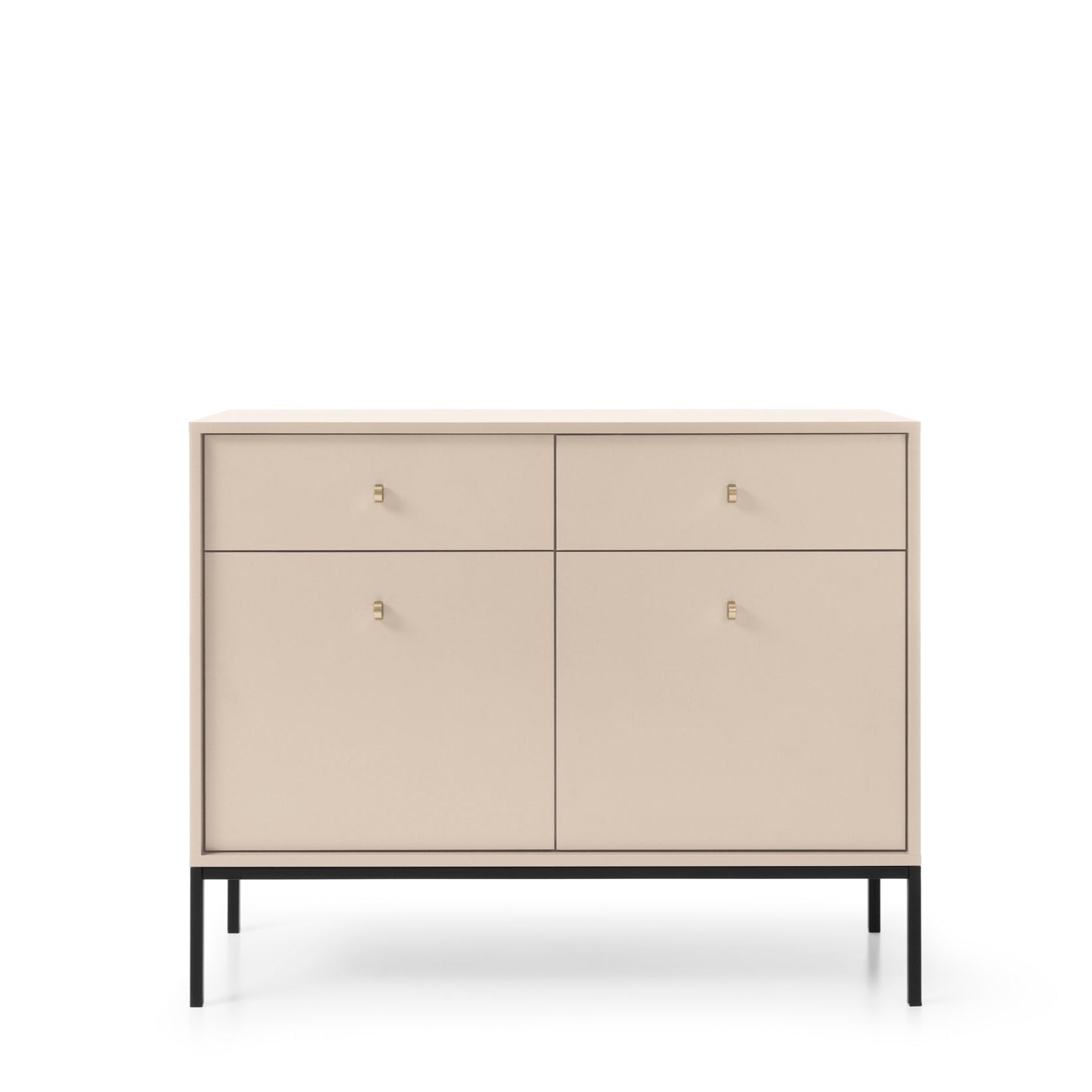 Mono Kommode mit zwei Push to Open System Türen und zwei Schubladen Beige 