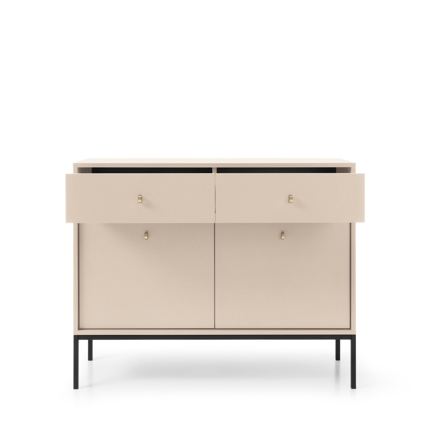 Mono Kommode mit zwei Push to Open System Türen und zwei Schubladen Beige 