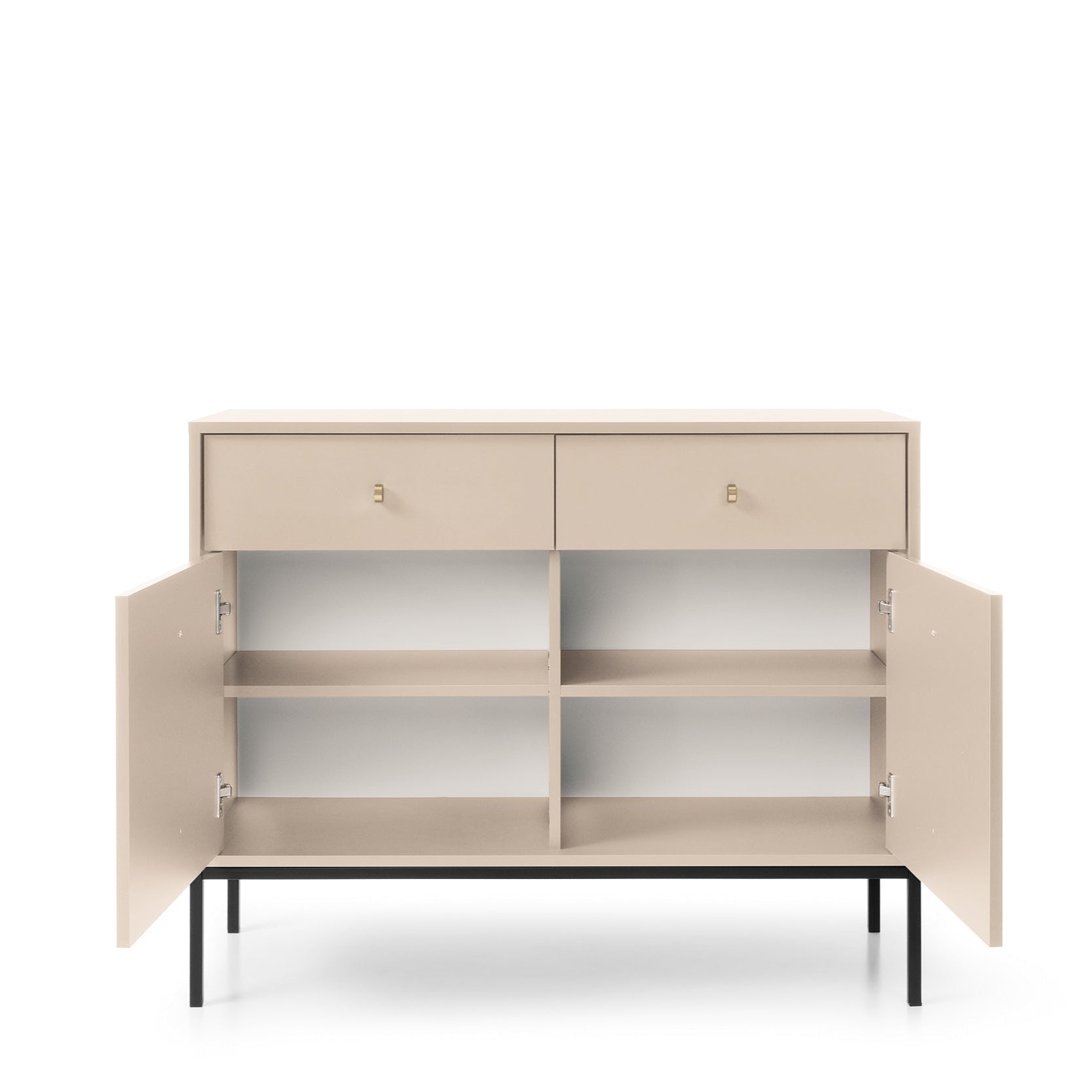 Mono Kommode mit zwei Push to Open System Türen und zwei Schubladen Beige 