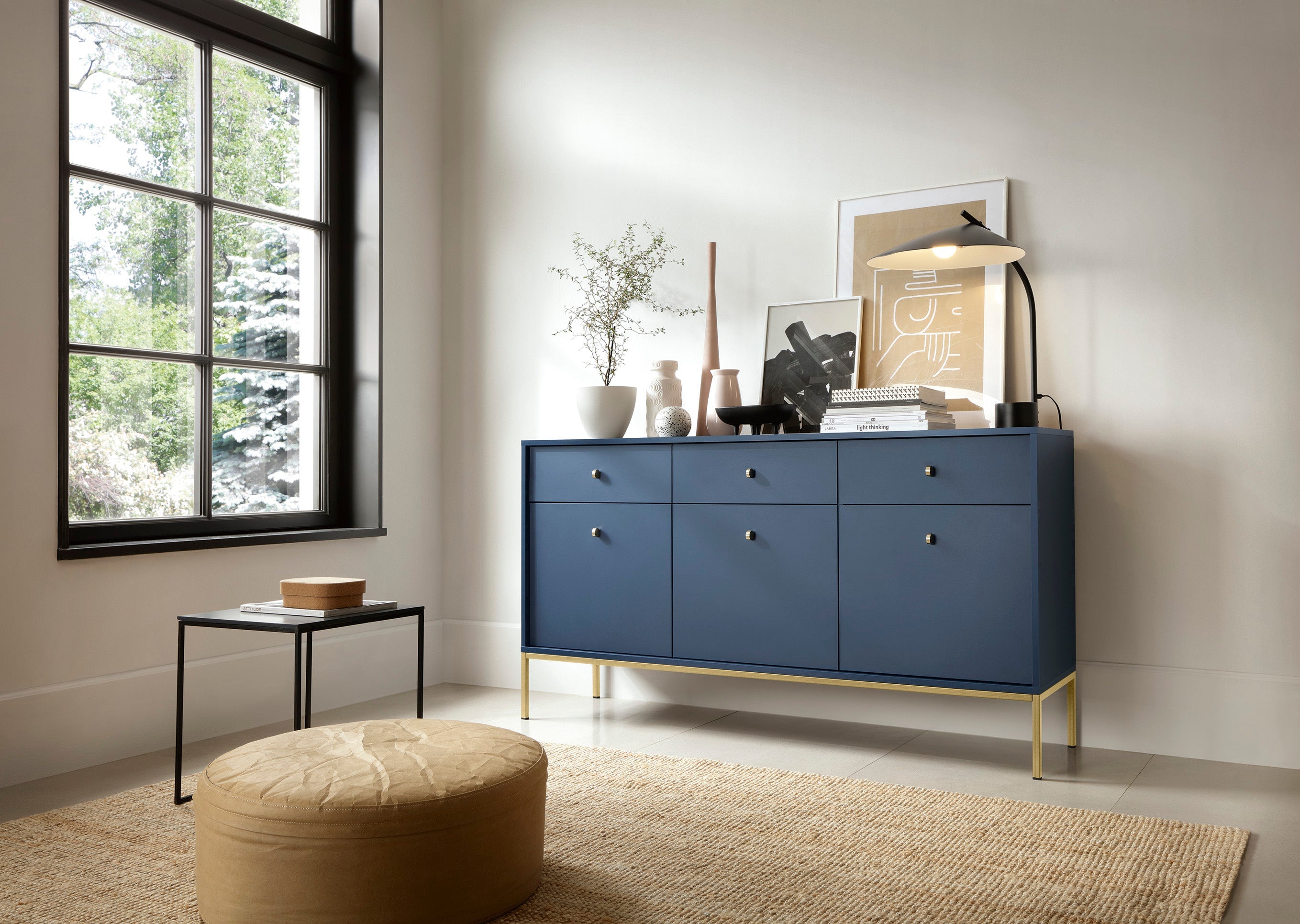 Mono-Kommode mit drei Türen mit Push-to-Open-System und drei Schubladen, Marineblau 