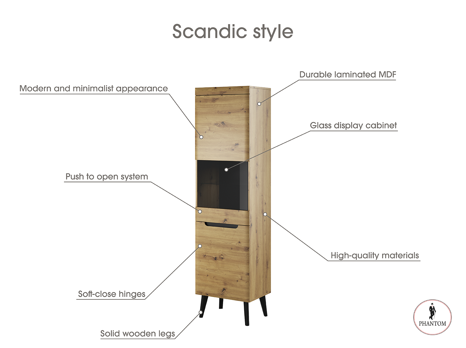 Nordi Vitrine Hoch Weiss-Scandi Stil