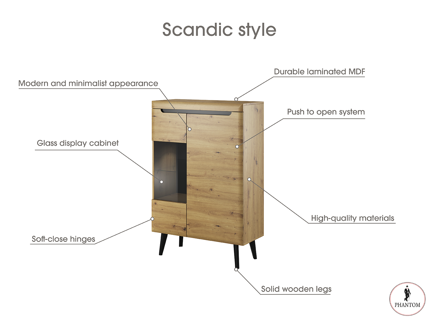 Nordi Vitrine Artisan Eiche-Scandi Stil