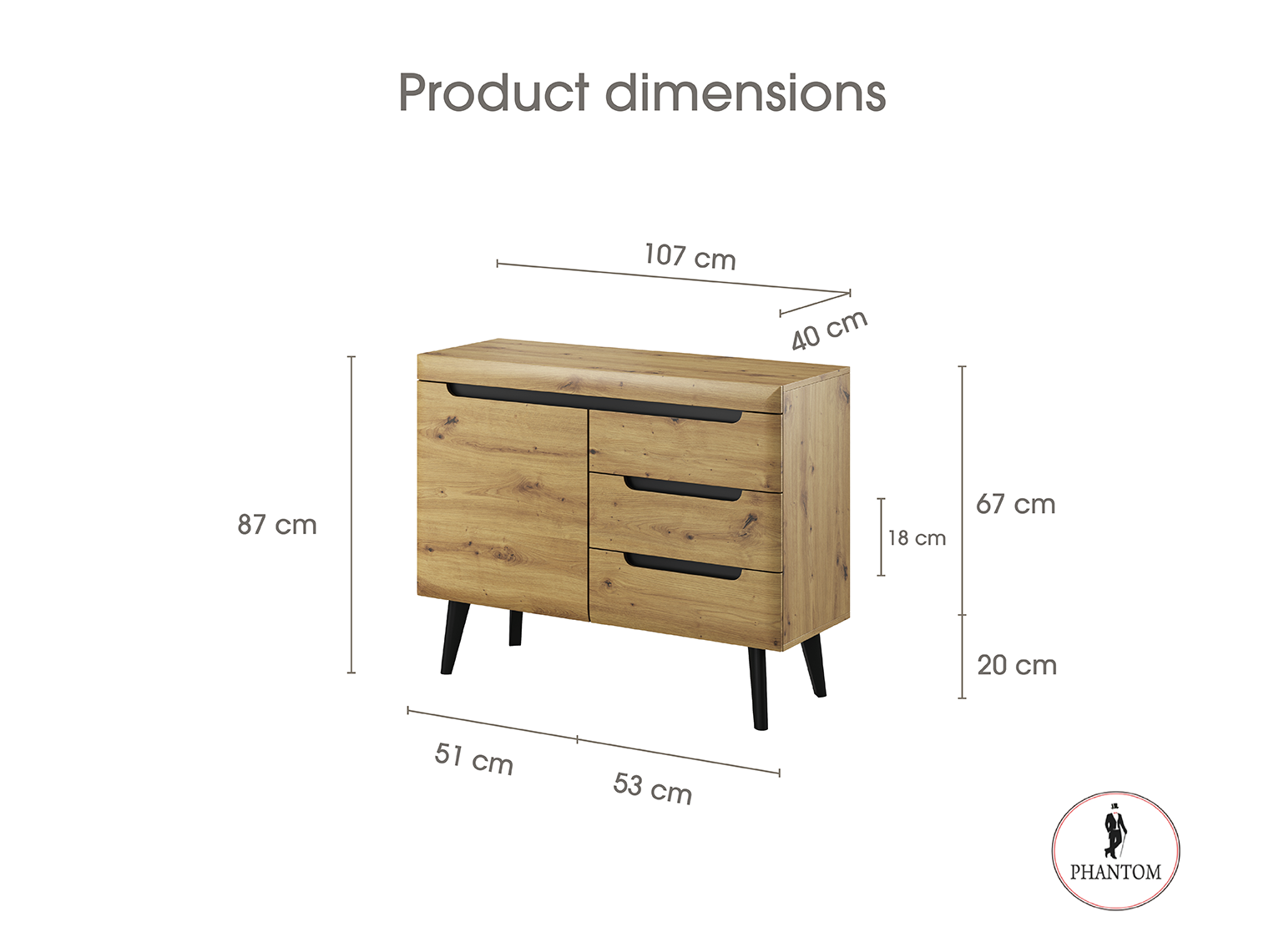 Nordi Kommode Artisan Oak - Scandic Style mit One Push to Open System Türen und drei Schubladen 