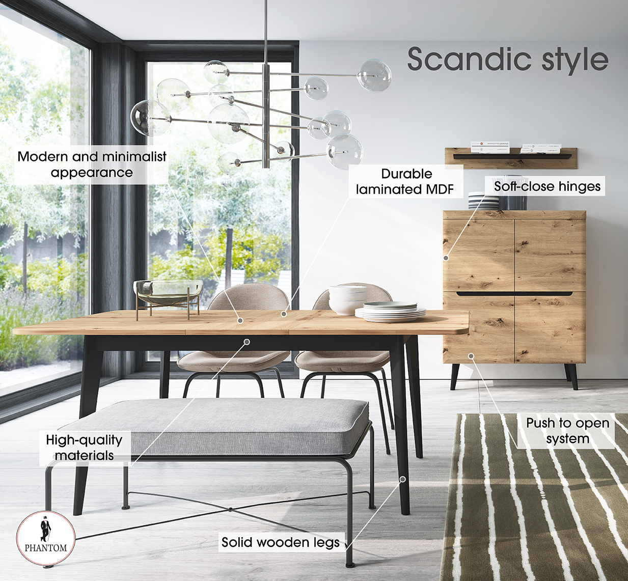 Nordi Kommode aus Eiche - Scandic Style mit vier Türen mit Push to Open System 