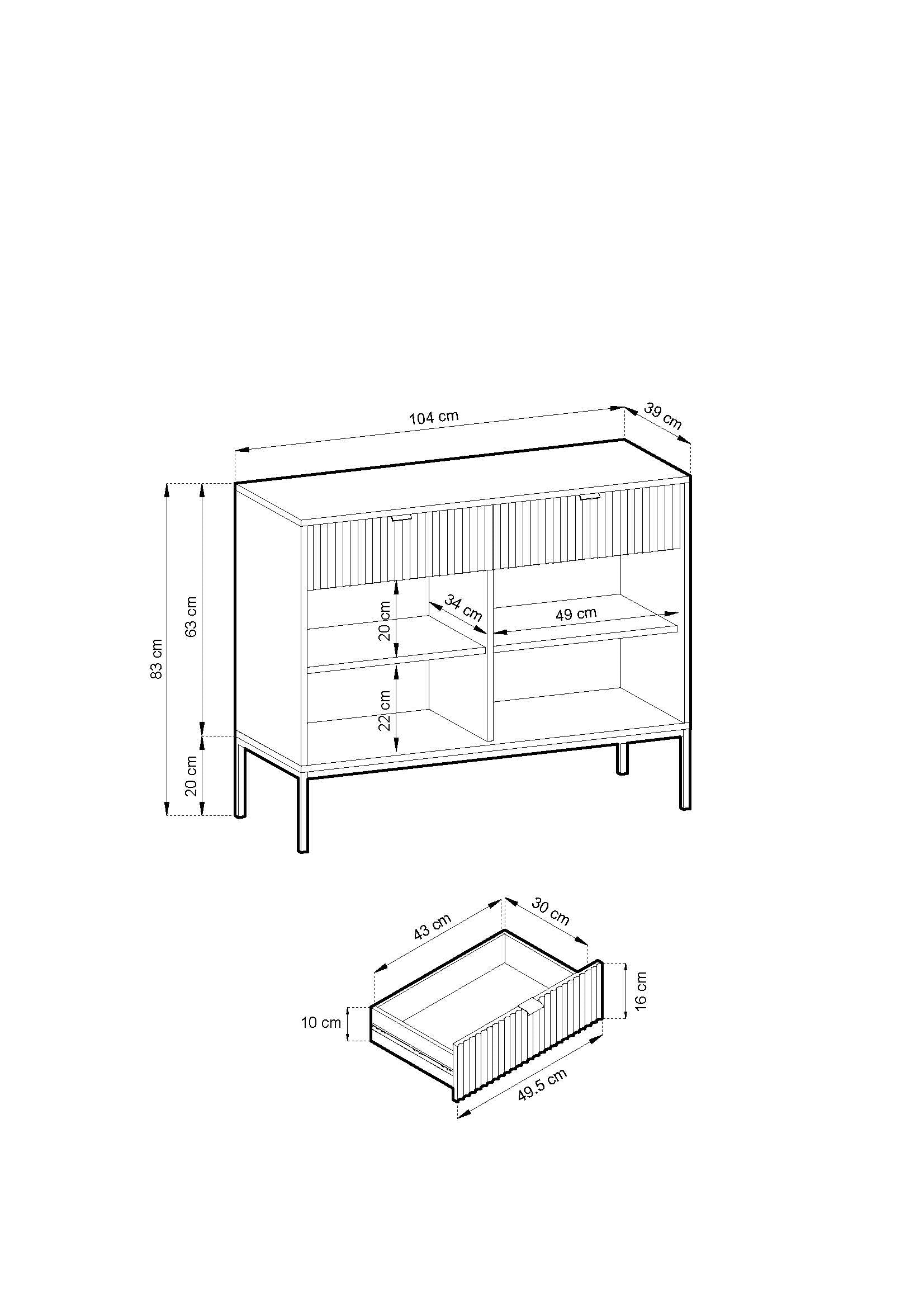Nova Kommode Vincenz's Eiche - Modernes Design mit zwei Türen und zwei Schubladen