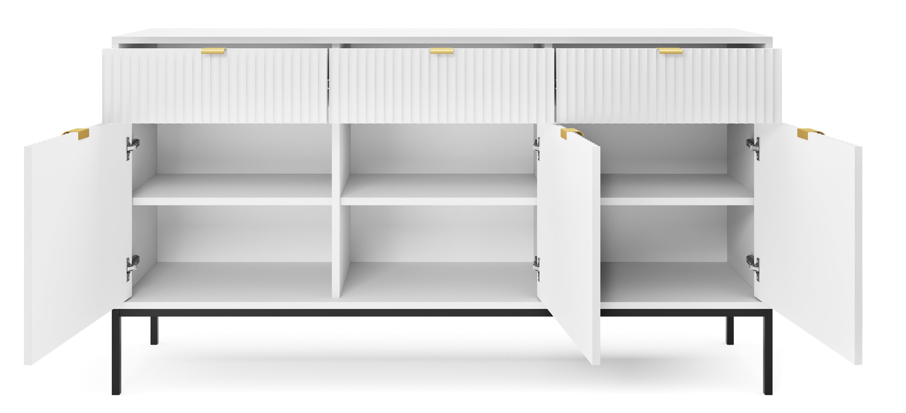 Nova Dresser White - Modern Design with Three Push to Open Door and Three Drawers