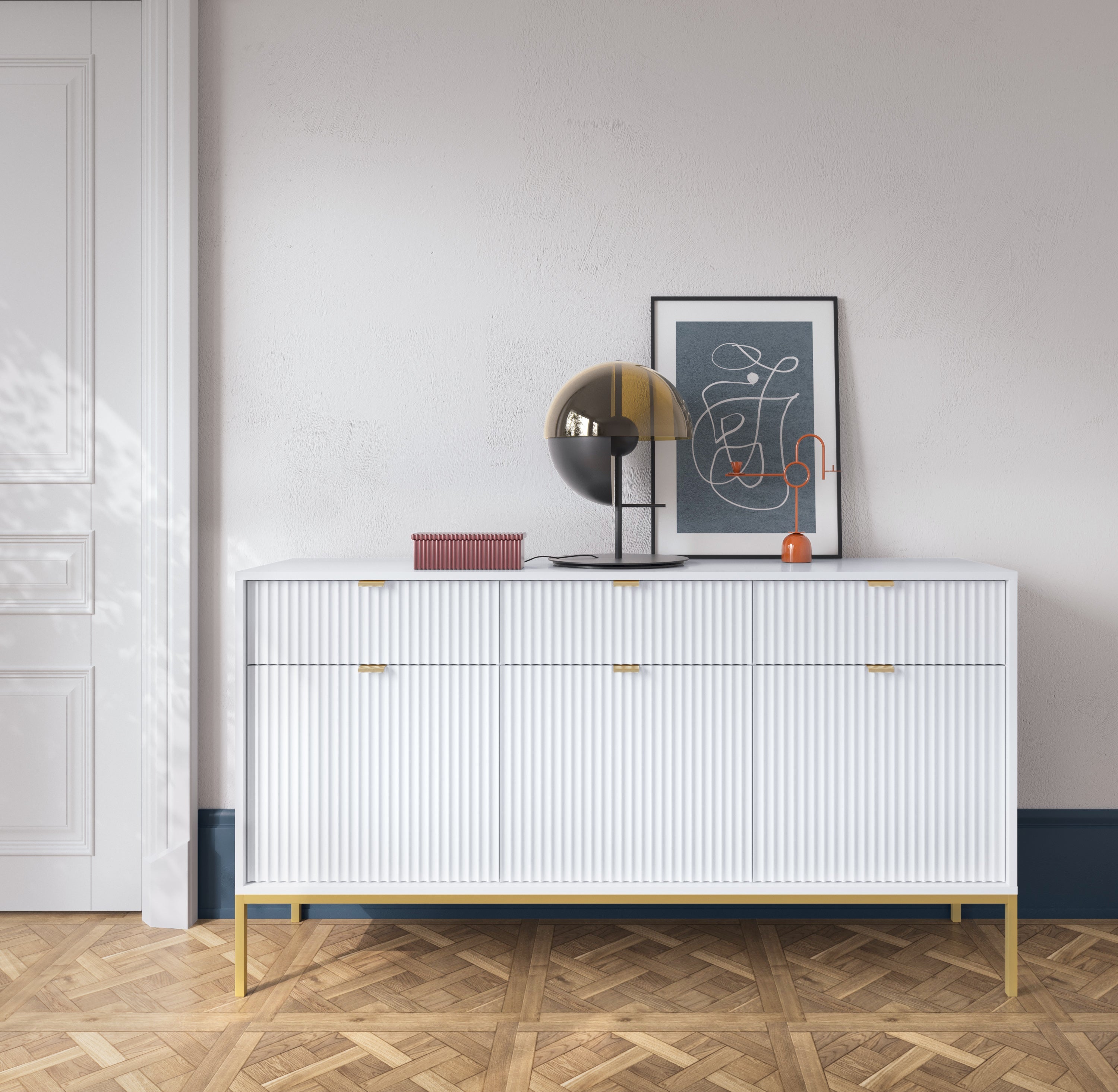 Nova Dresser White - Modern Design with Three Push to Open Door and Three Drawers