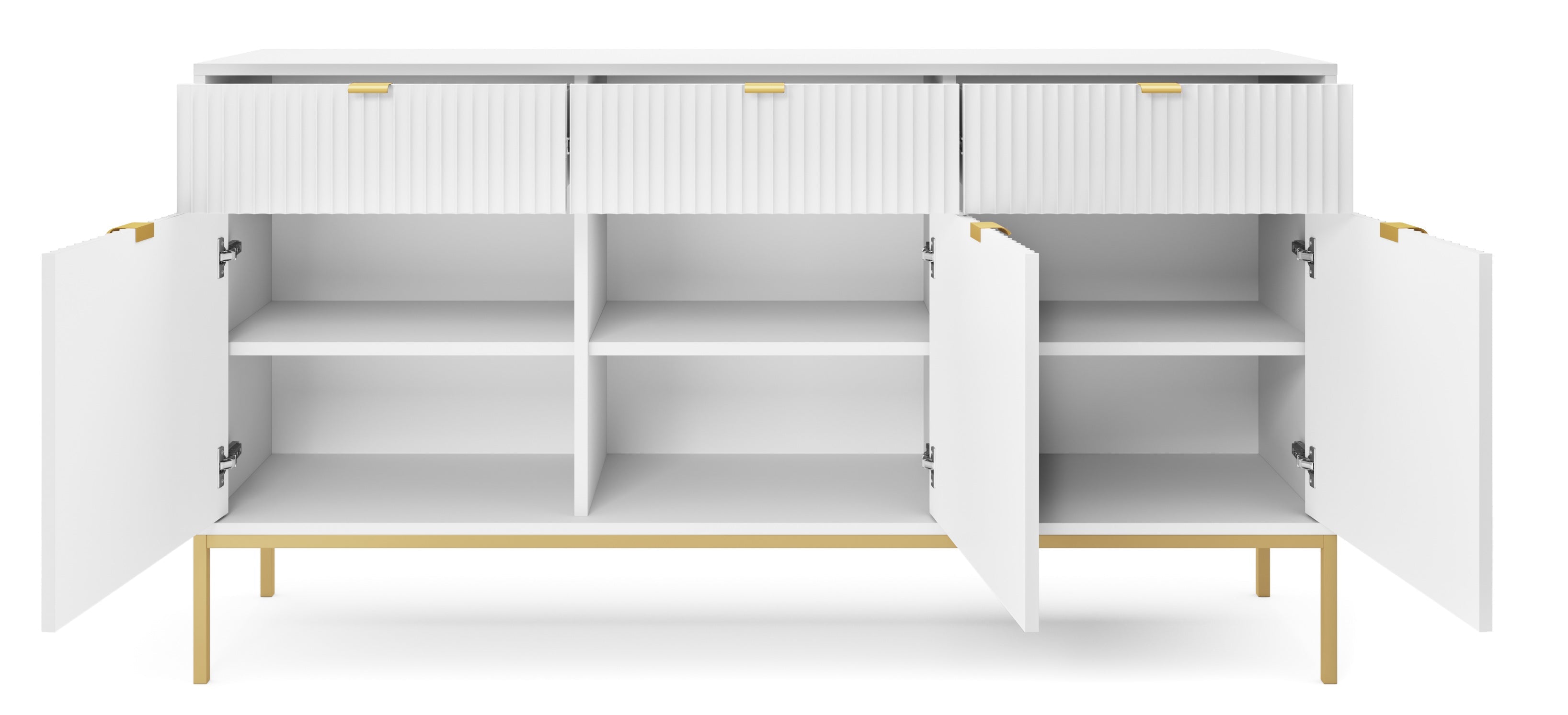 Nova Dresser White - Modern Design with Three Push to Open Door and Three Drawers