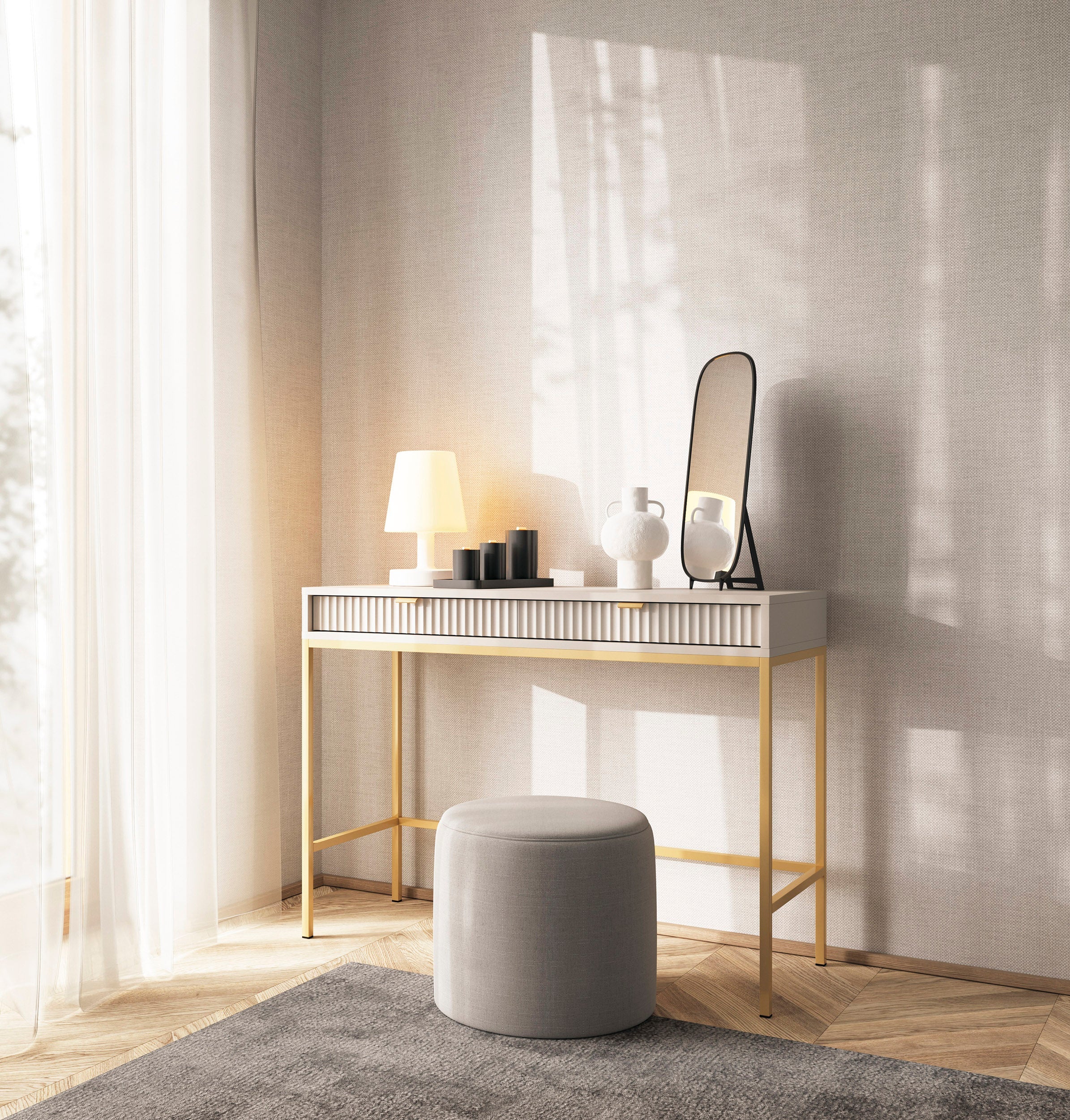Nova Vanity Table Cashmere - Eine Fusion aus moderner Eleganz und praktischer Aufbewahrung