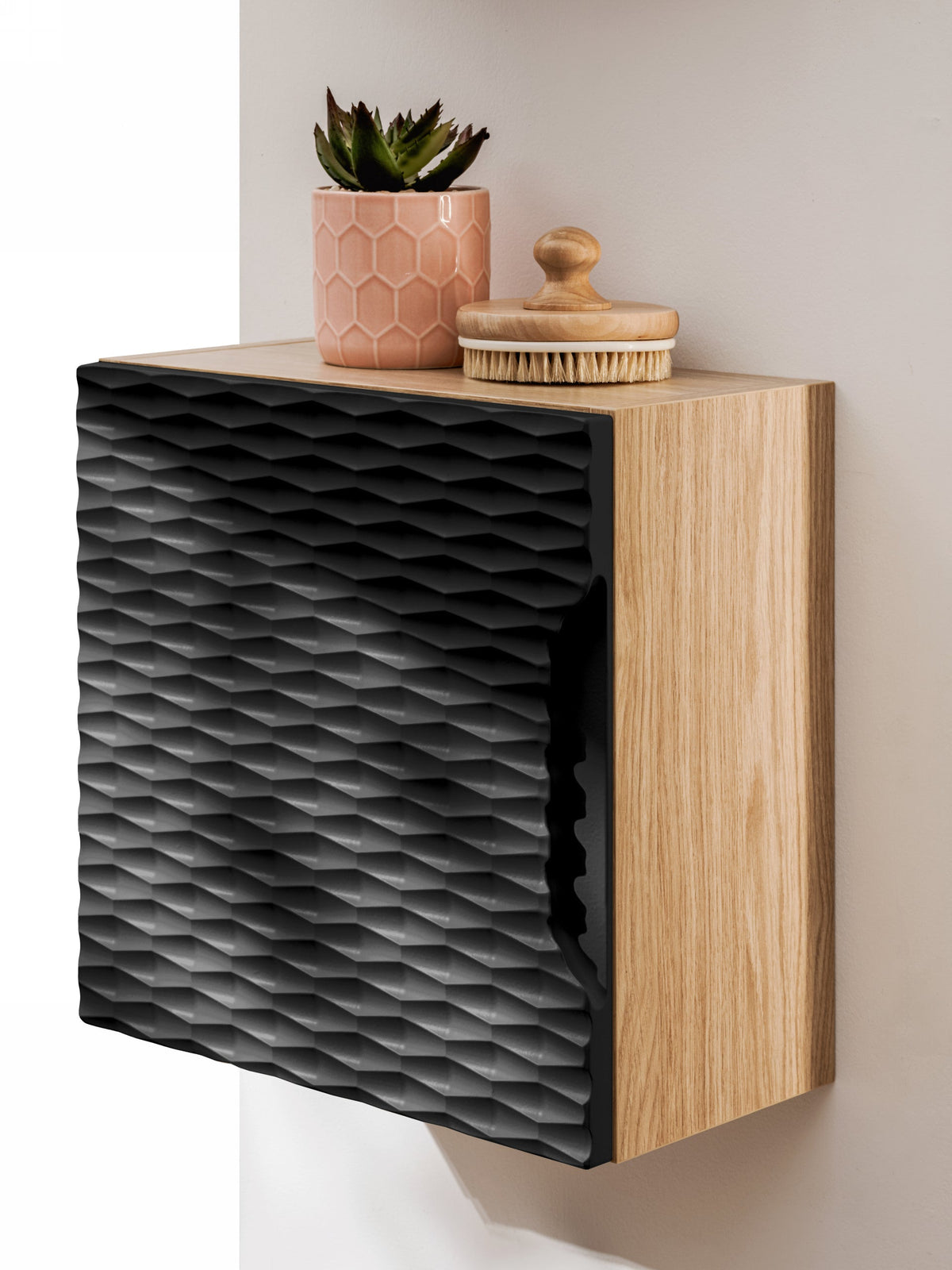 Ocean Qubik Wandschrank 1-Tür – Schwarz Matt / Wildeiche geölt, 35x35 cm