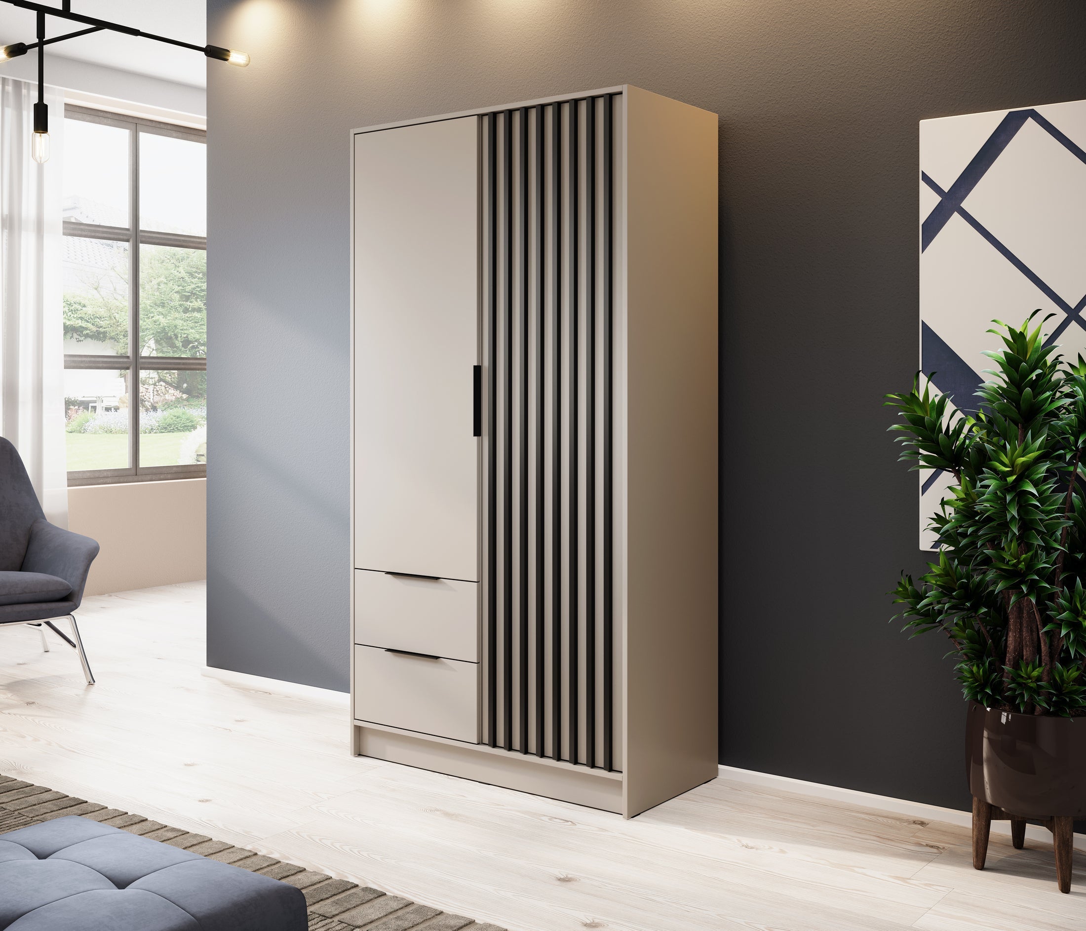 Nelly 2D Wardrobe – Cashmere / Graphite 105 cm