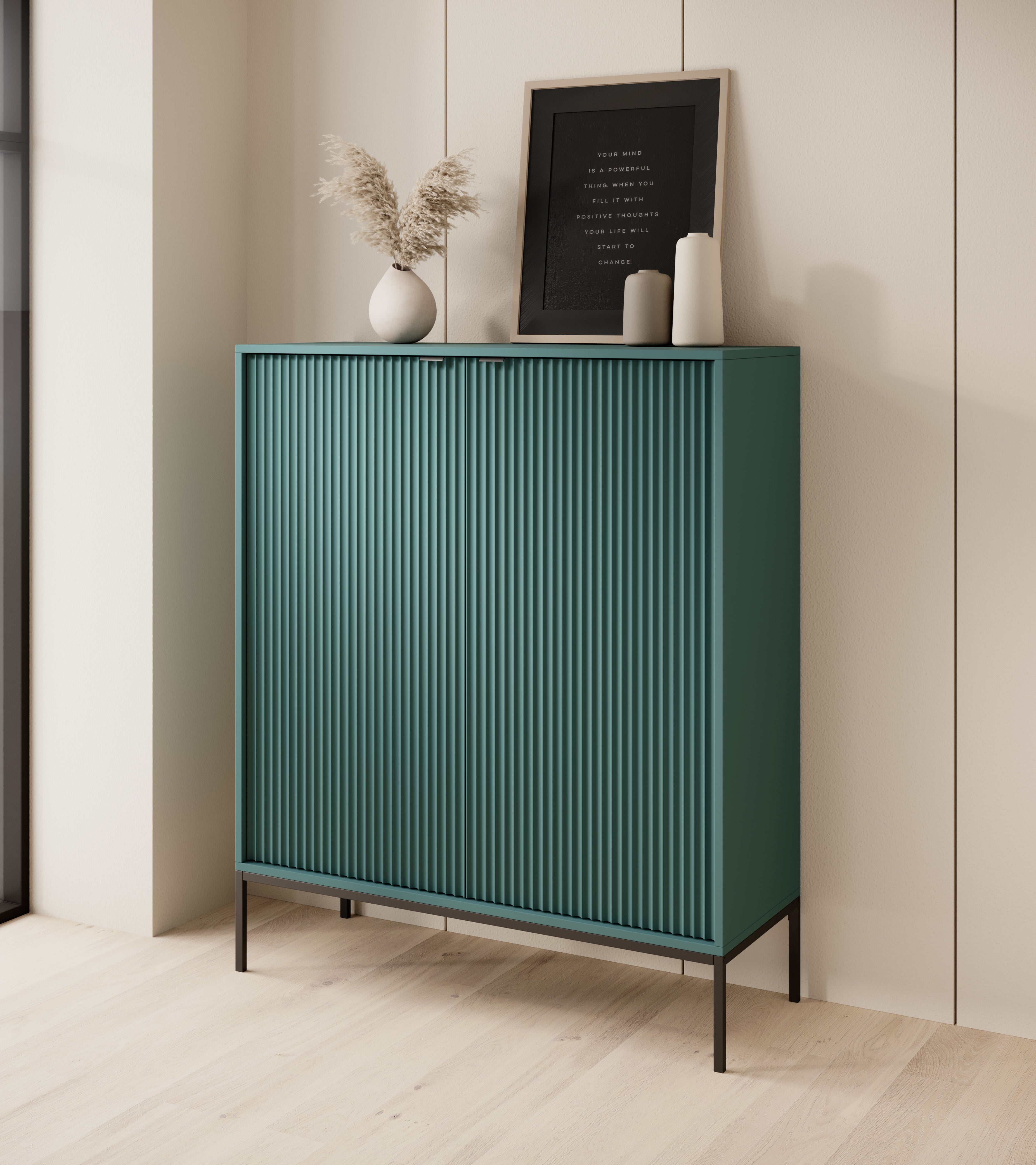 Nova Dresser Labrador Green - Modern Design with Two Push to Open Door