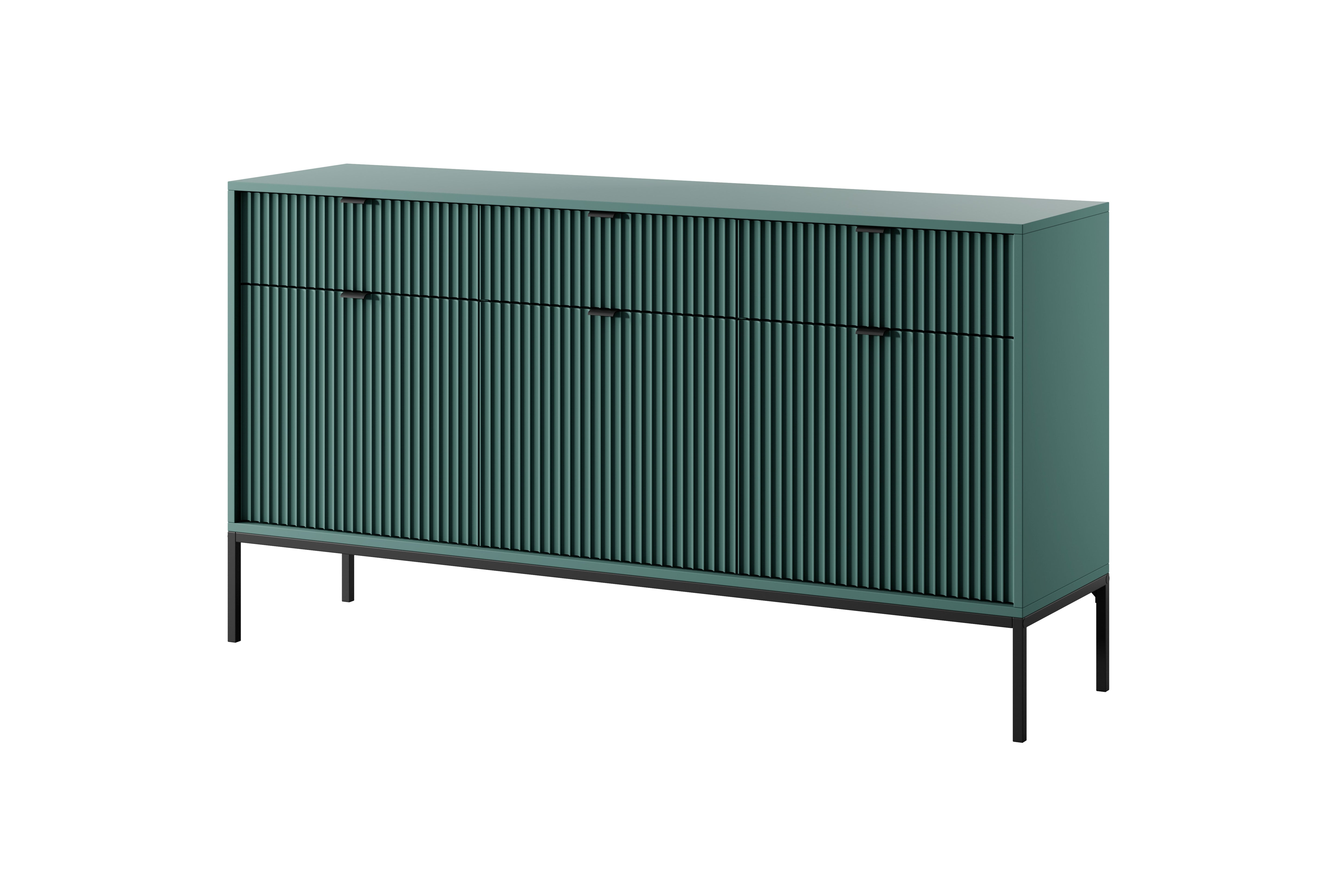Nova Dresser Labrador Green- Modern Design with Three Push to Open Door and Three Drawers