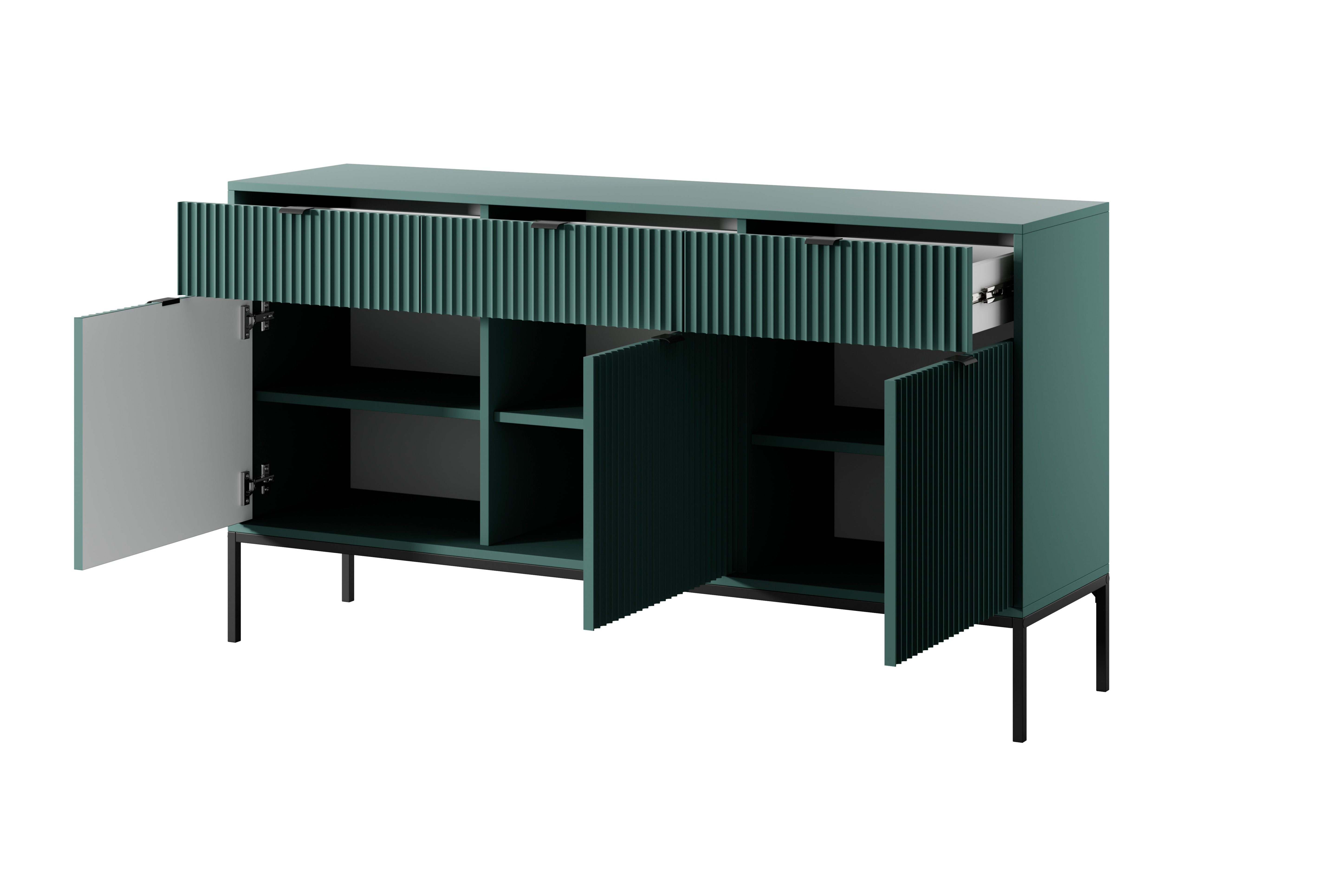 Nova Dresser Labrador Green- Modern Design with Three Push to Open Door and Three Drawers